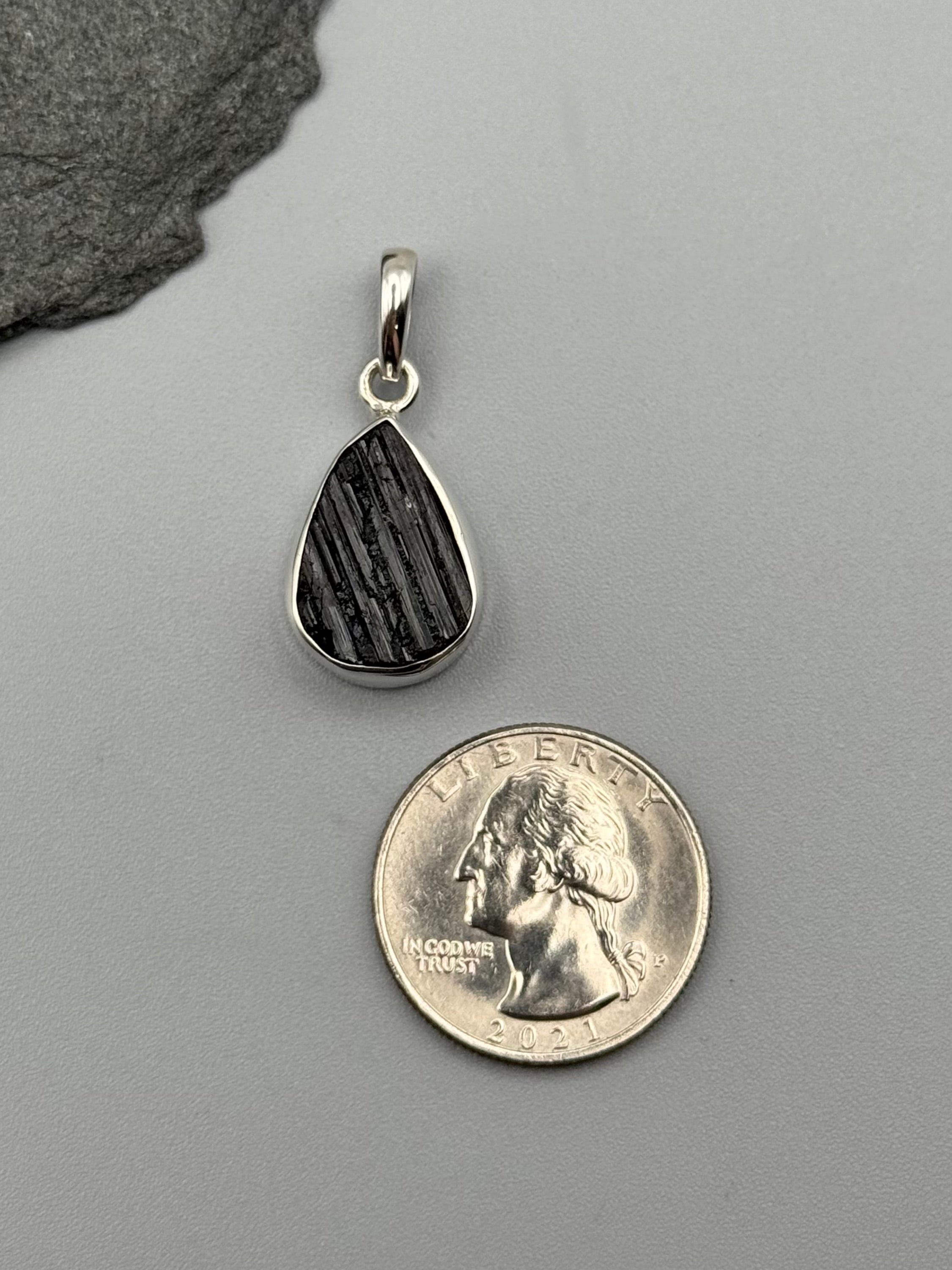 •BLACK TOURMALINE - LIL' TEAR 2• sterling silver pendant