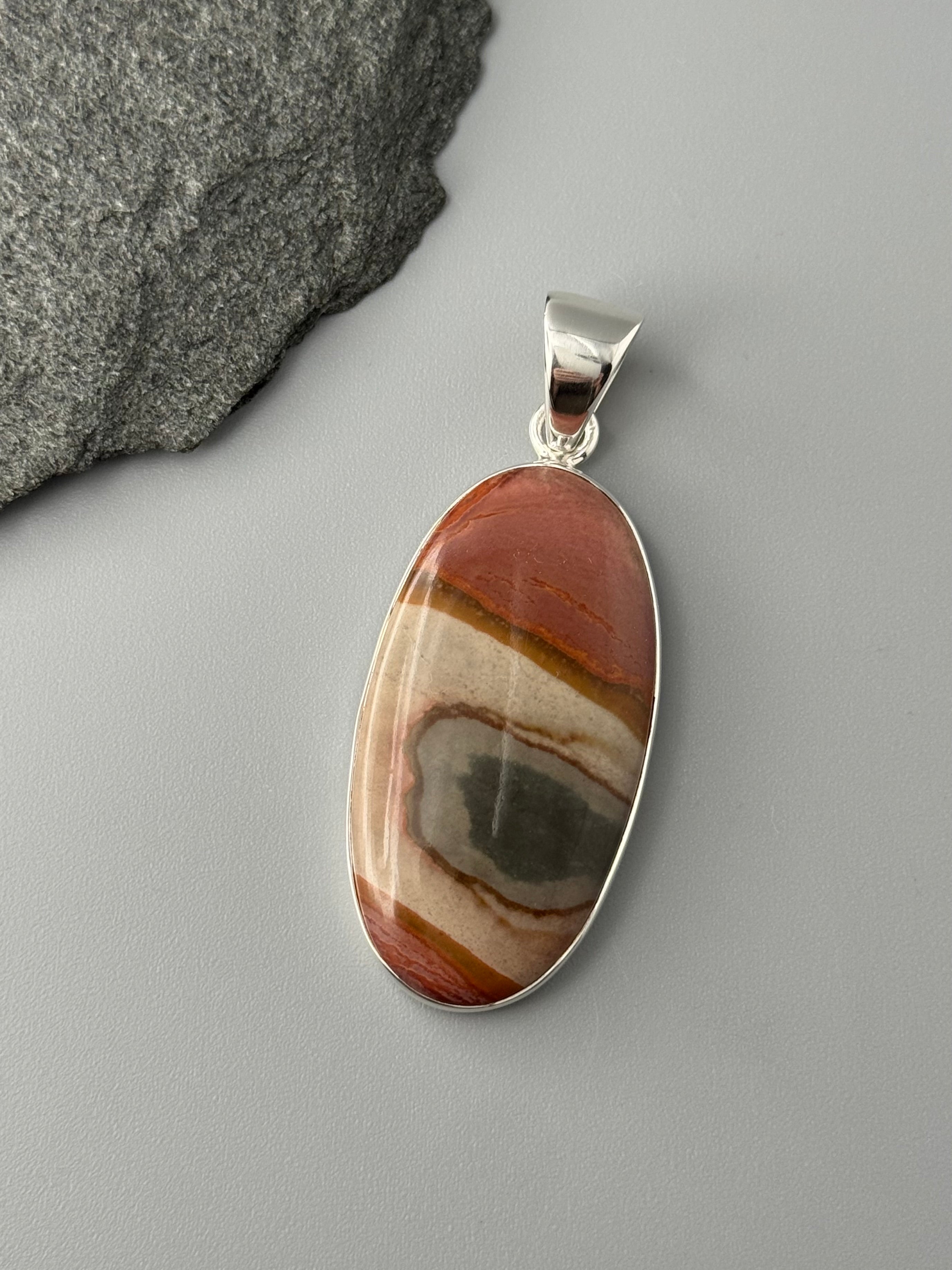 •POLYCHROME JASPER - ELONGATED OVAL• sterling silver pendant