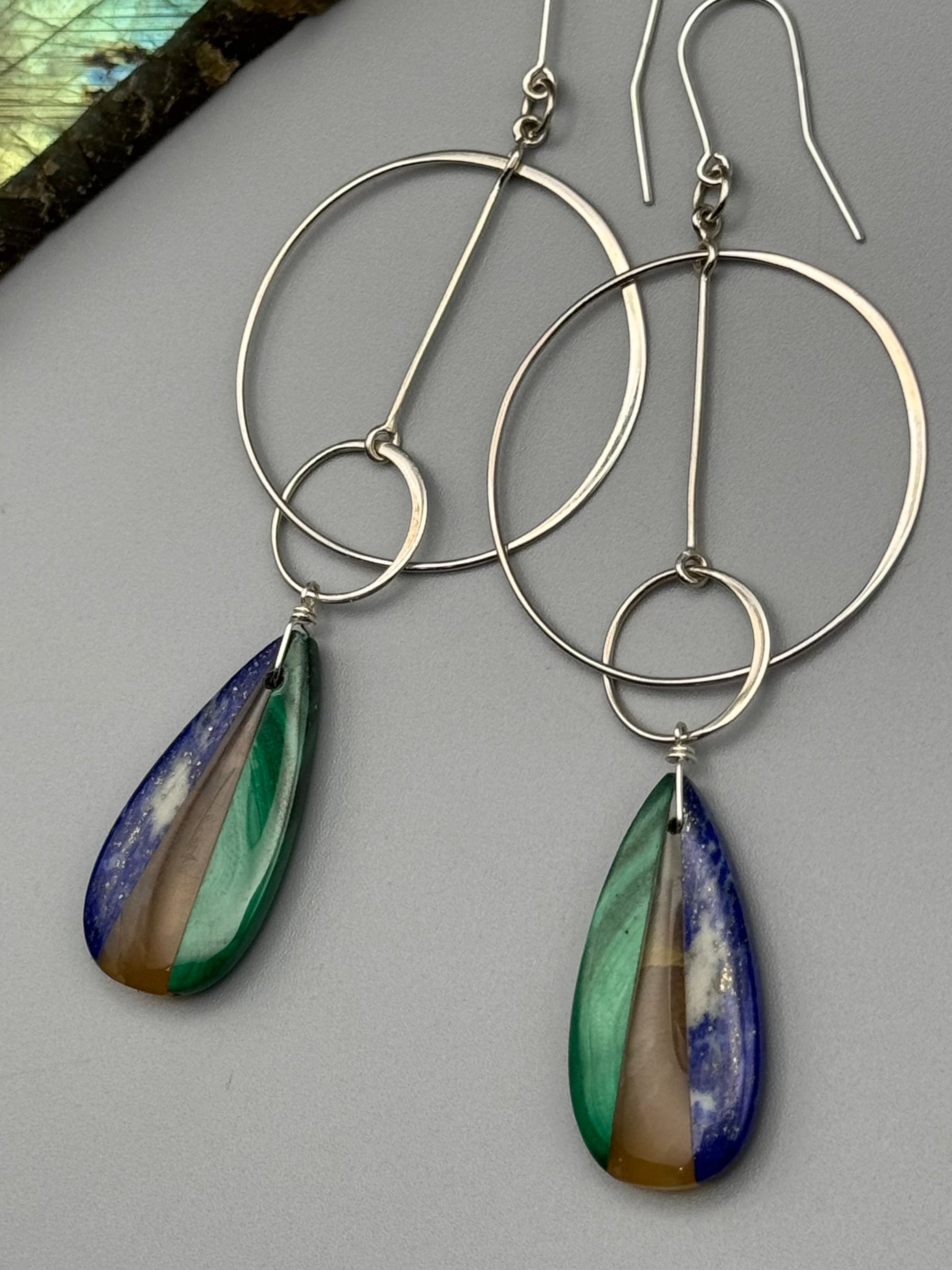 •HOOP SWING• intarsia + silver earrings