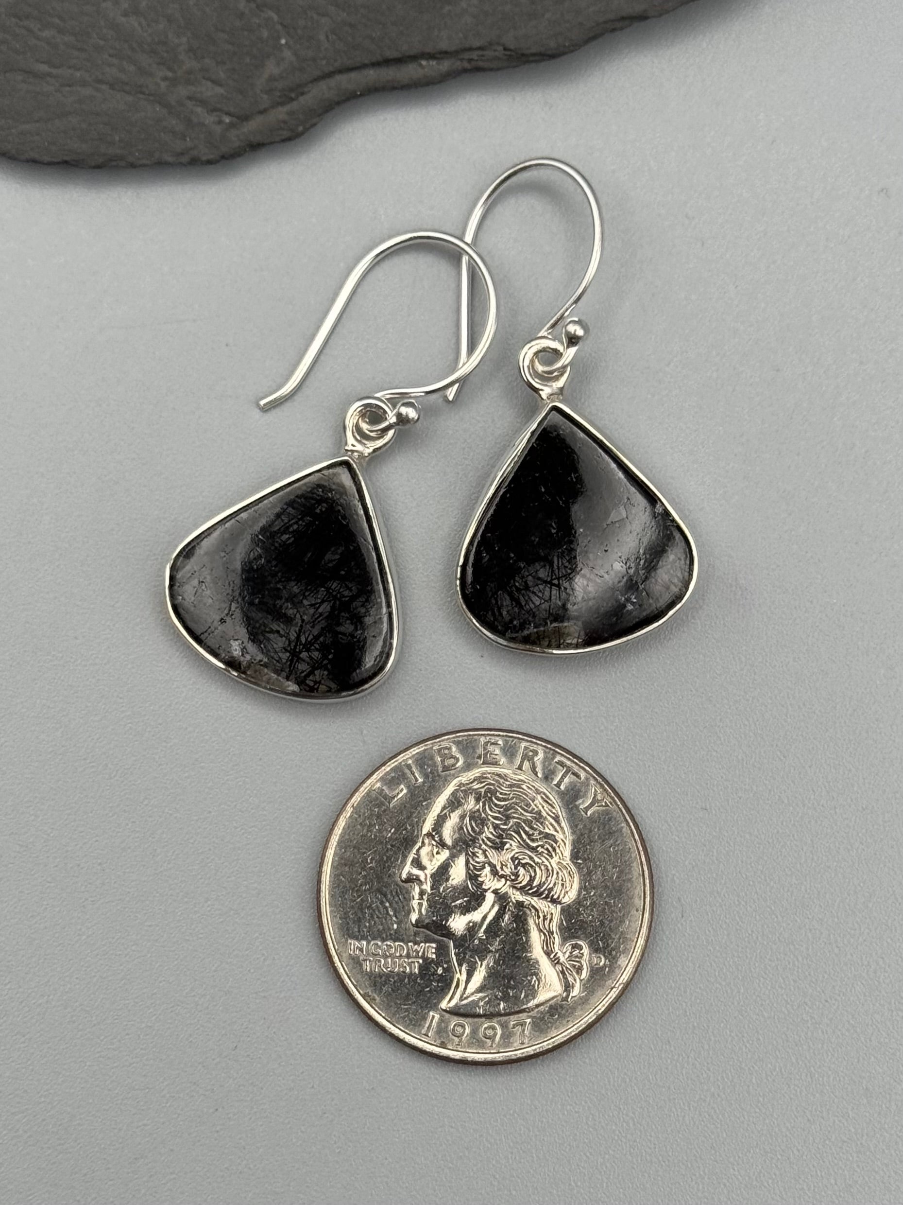 •SIMPLE TEARDROP• tourmalinated quartz + silver dangle earrings