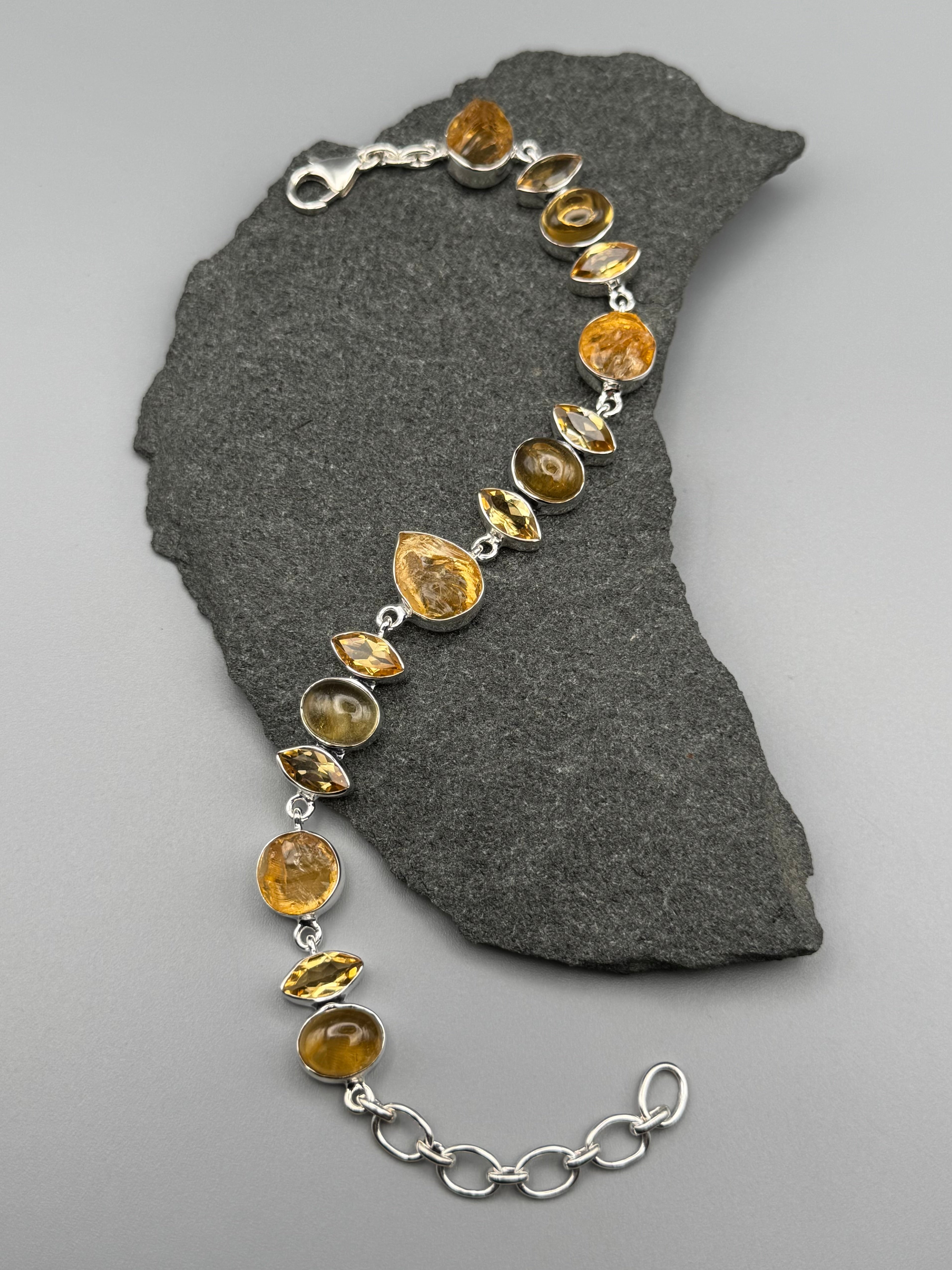 •CITRINE - GEO MIX• linked silver bracelet (7.5 "- 9")