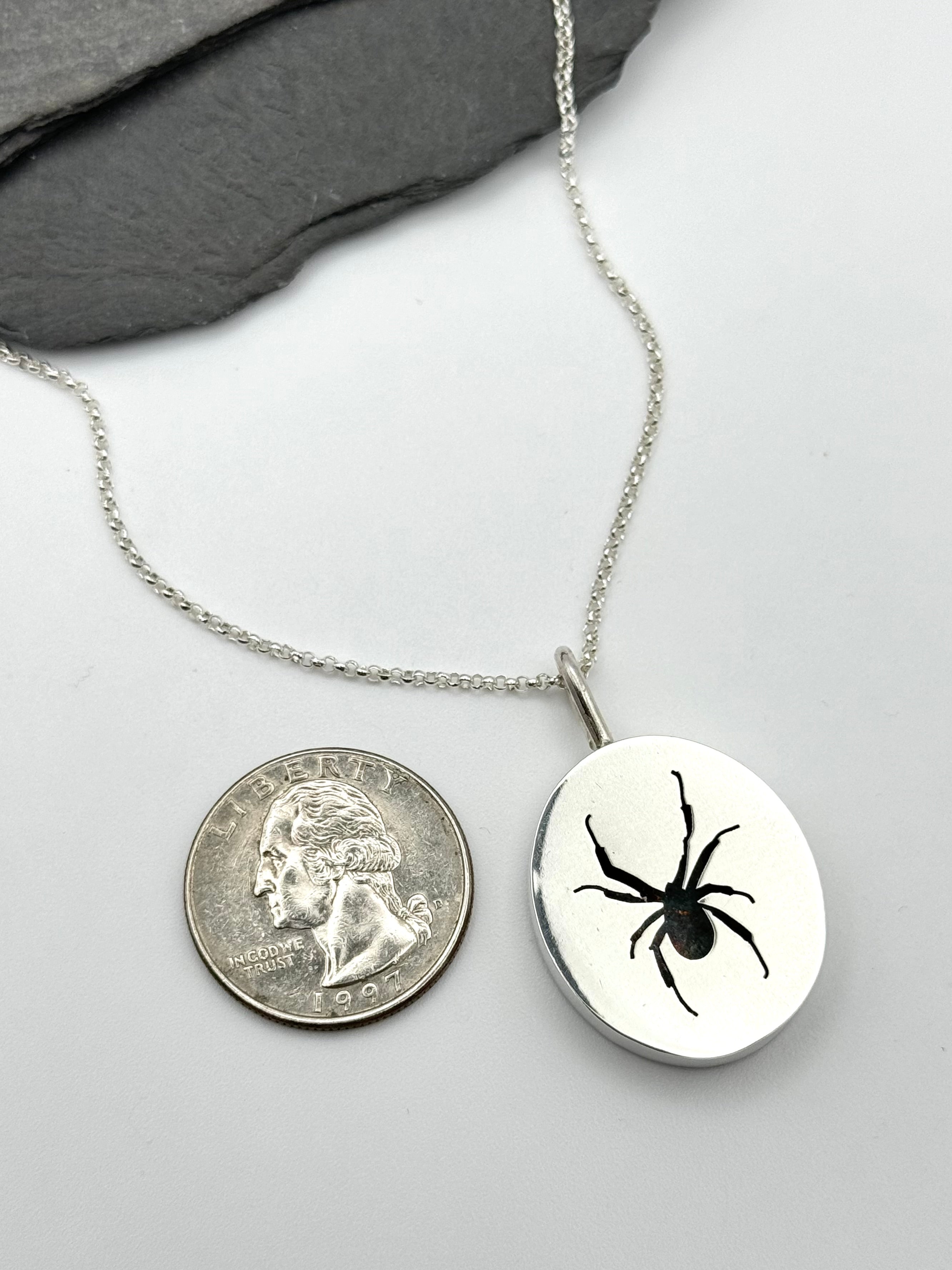 •WIDOW• spider shadowbox silver necklace (18" long)