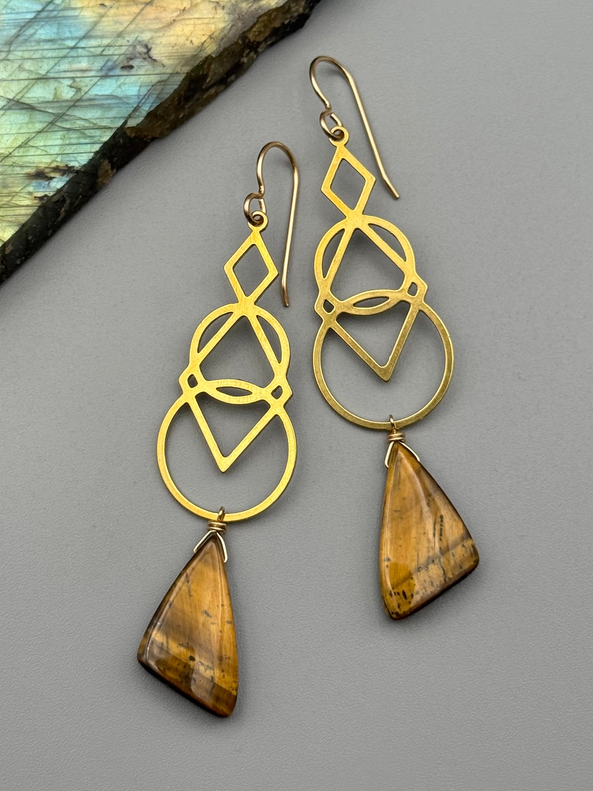•SIGNS• tiger eye wing + gold earrings