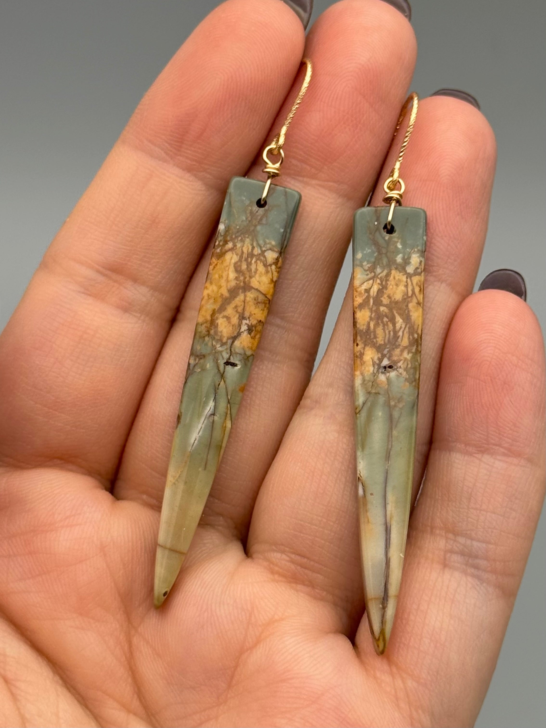 •STRAY• red creek jasper fang + gold earrings