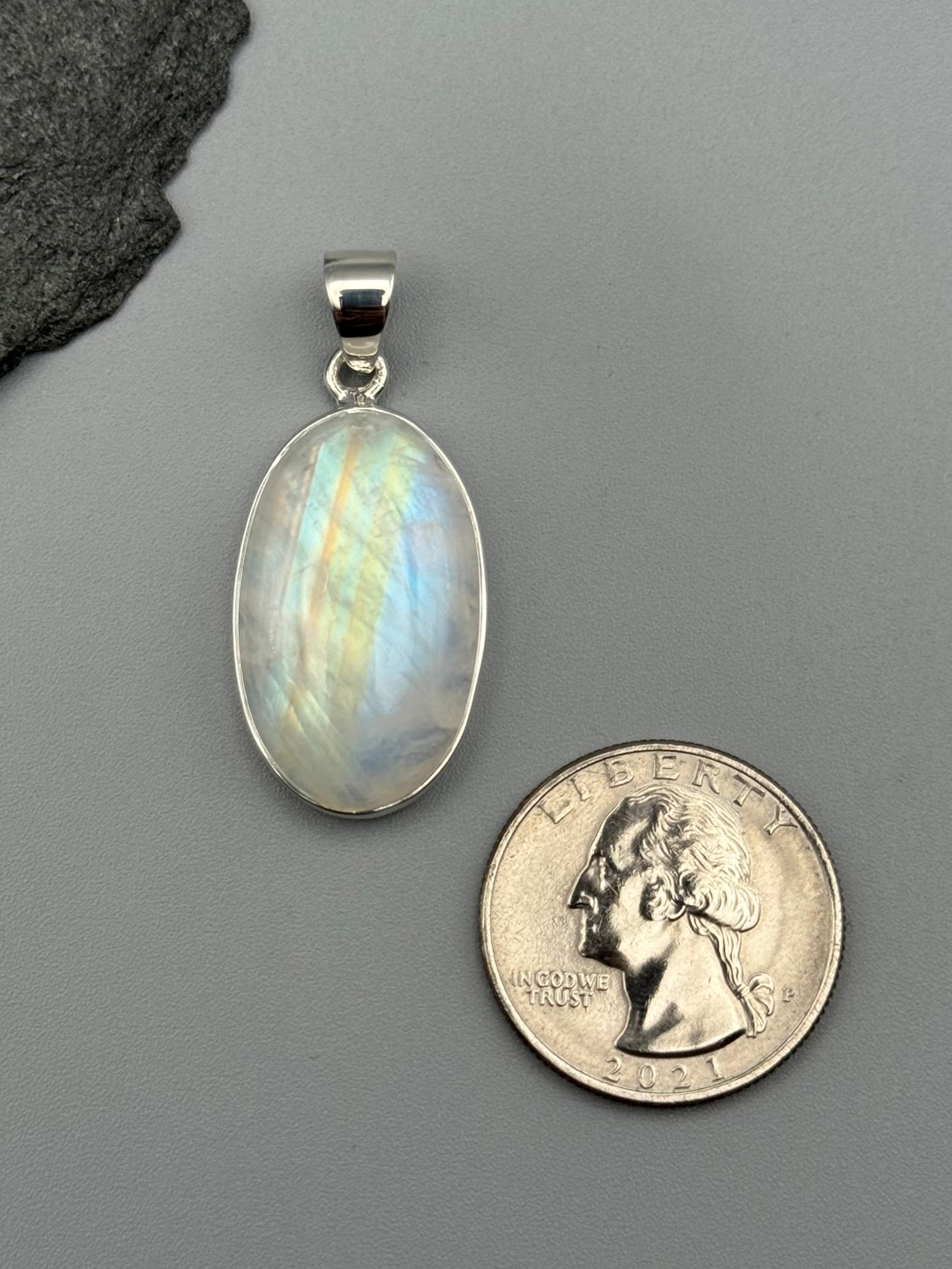•RAINBOW MOONSTONE - OVAL 2• sterling silver pendant