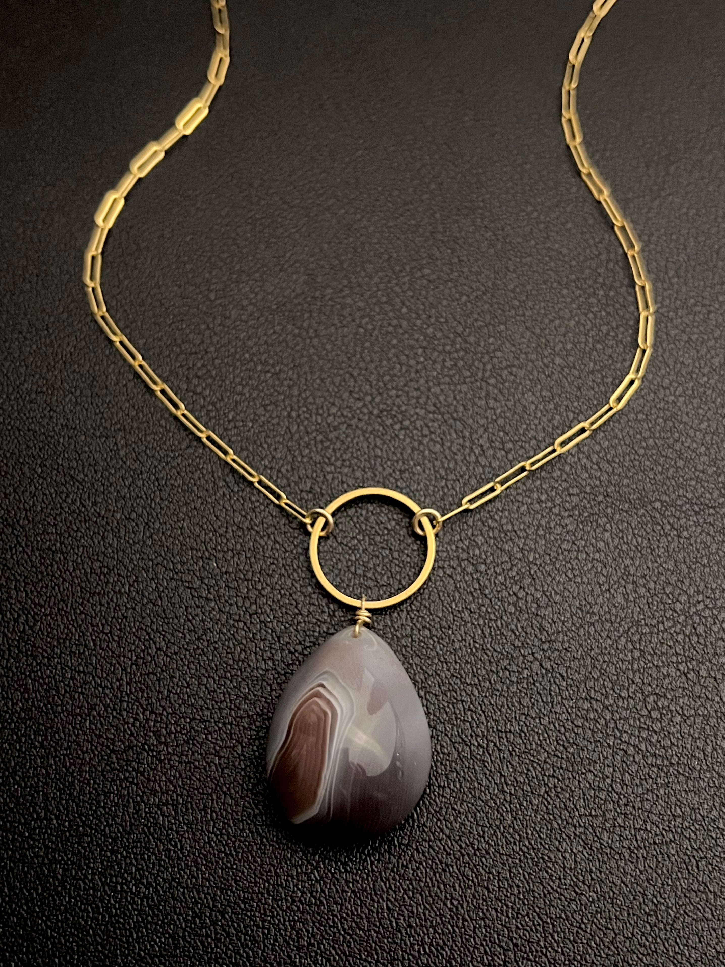 •LUNA• botswana agate + gold necklace (16"-18")