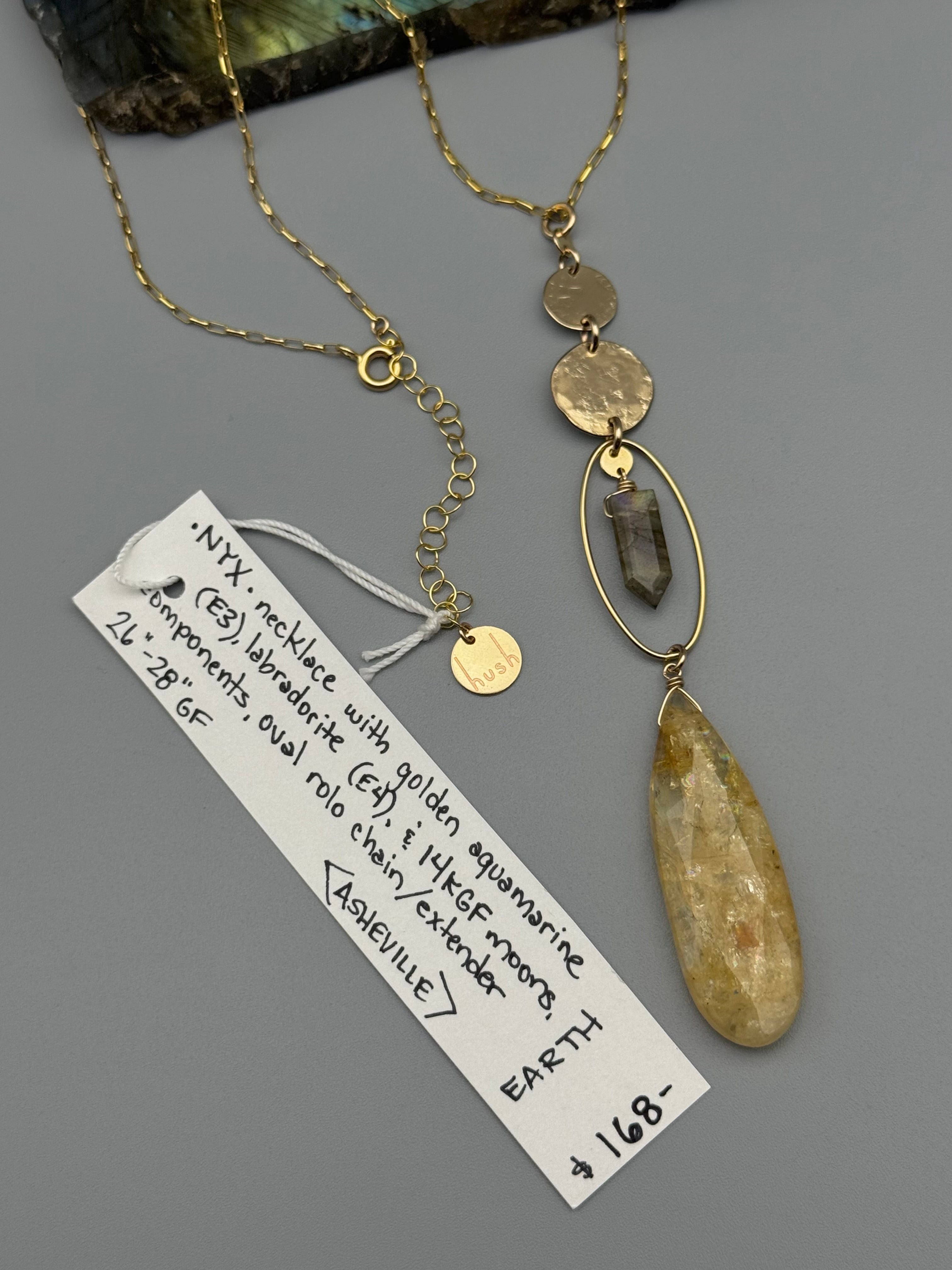 •NYX• labradorite + aquamarine gold necklace (26"-28" long)