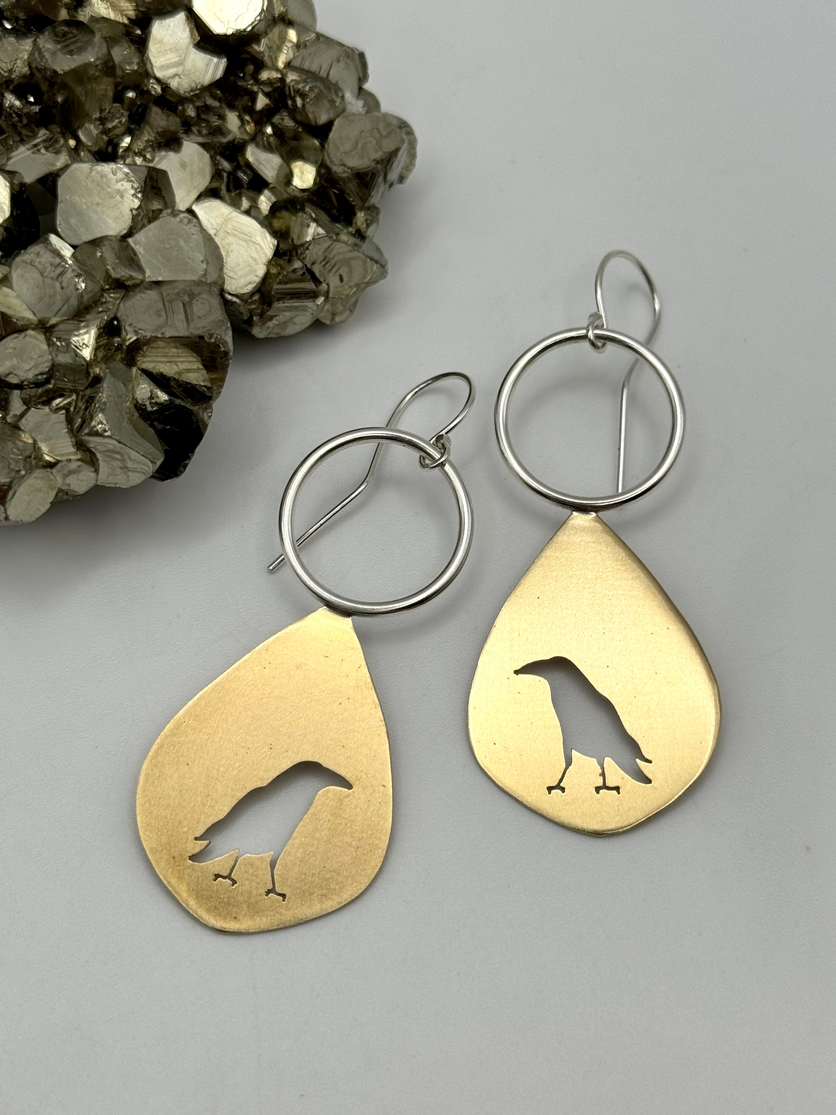 •CONSPIRACY• raven silhouette + mixed metal dangle earrings