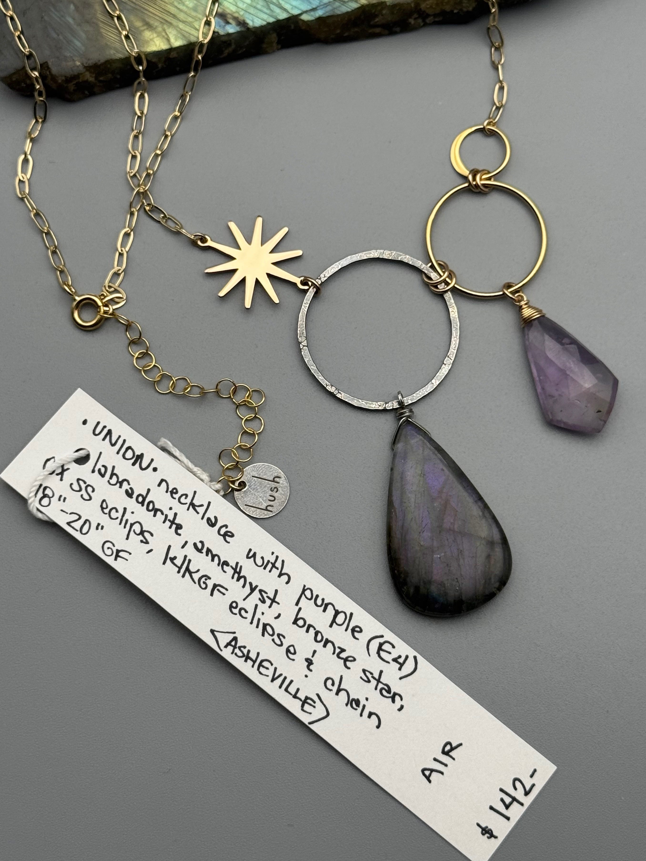 •UNION• amethyst + labradorite mixed metal necklace (18"-20" long)