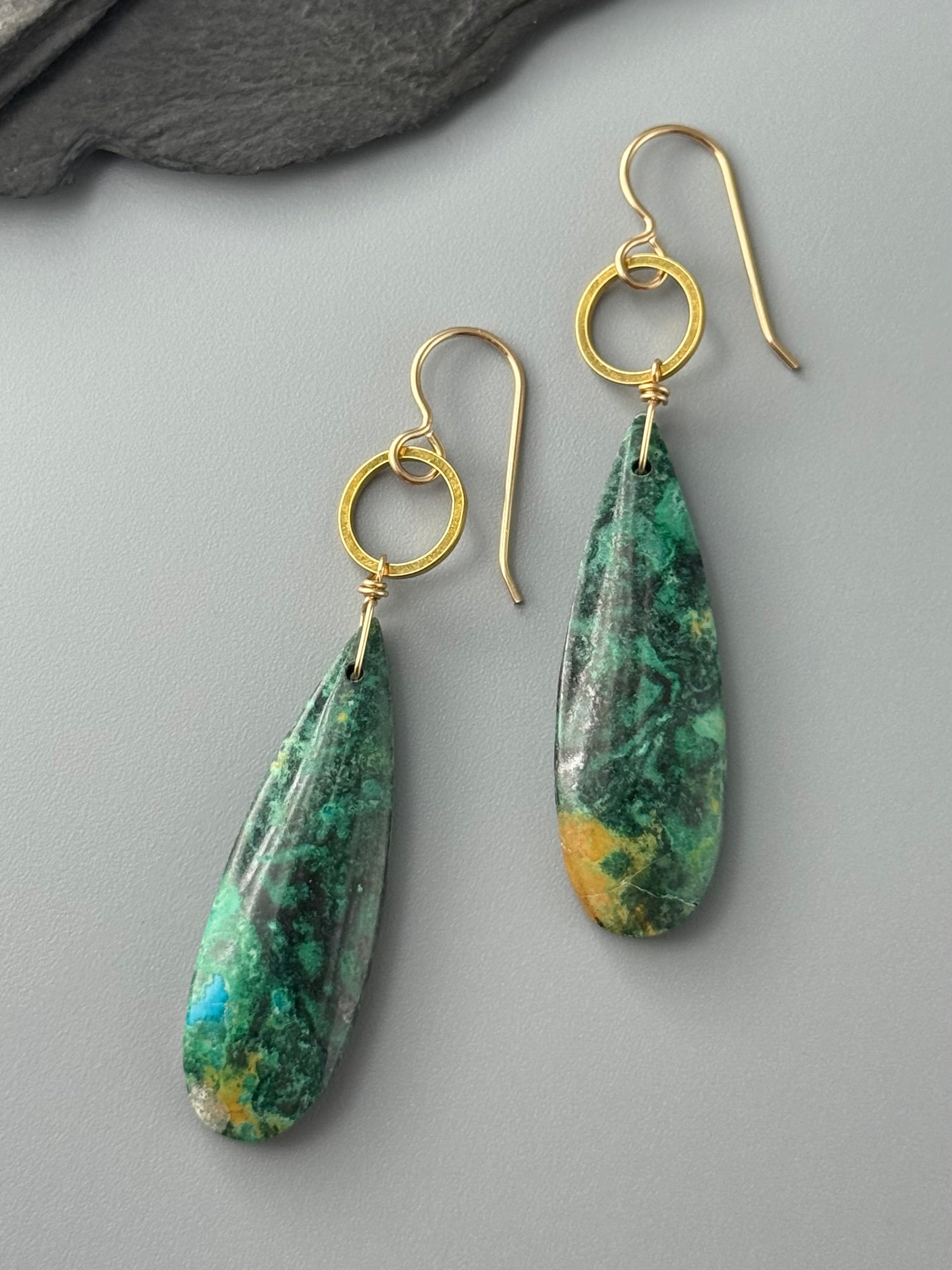 •LUNA• malachite chrysocolla + gold earrings