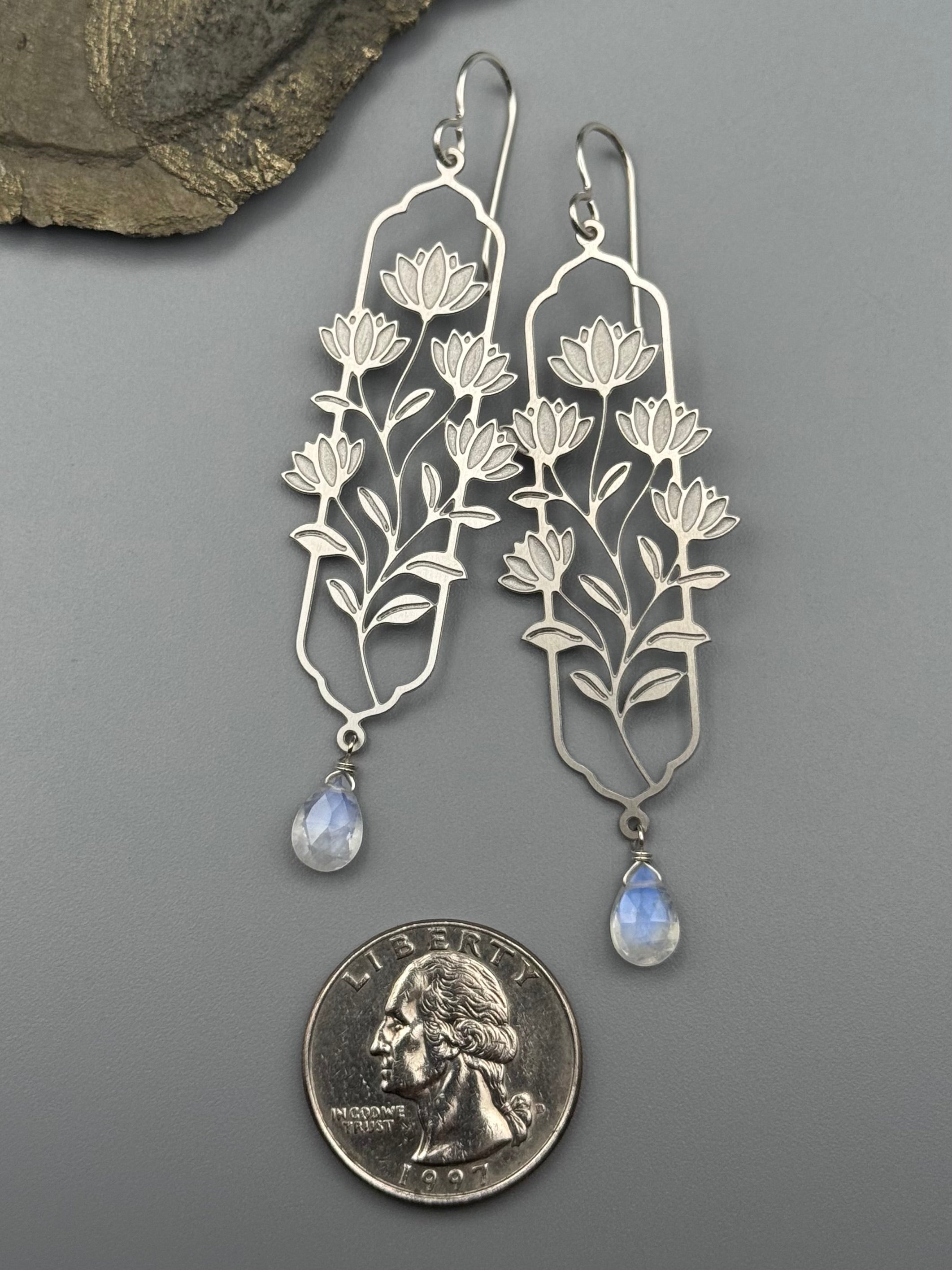 •LOTUS WINDOW• rainbow moonstone + silver earrings