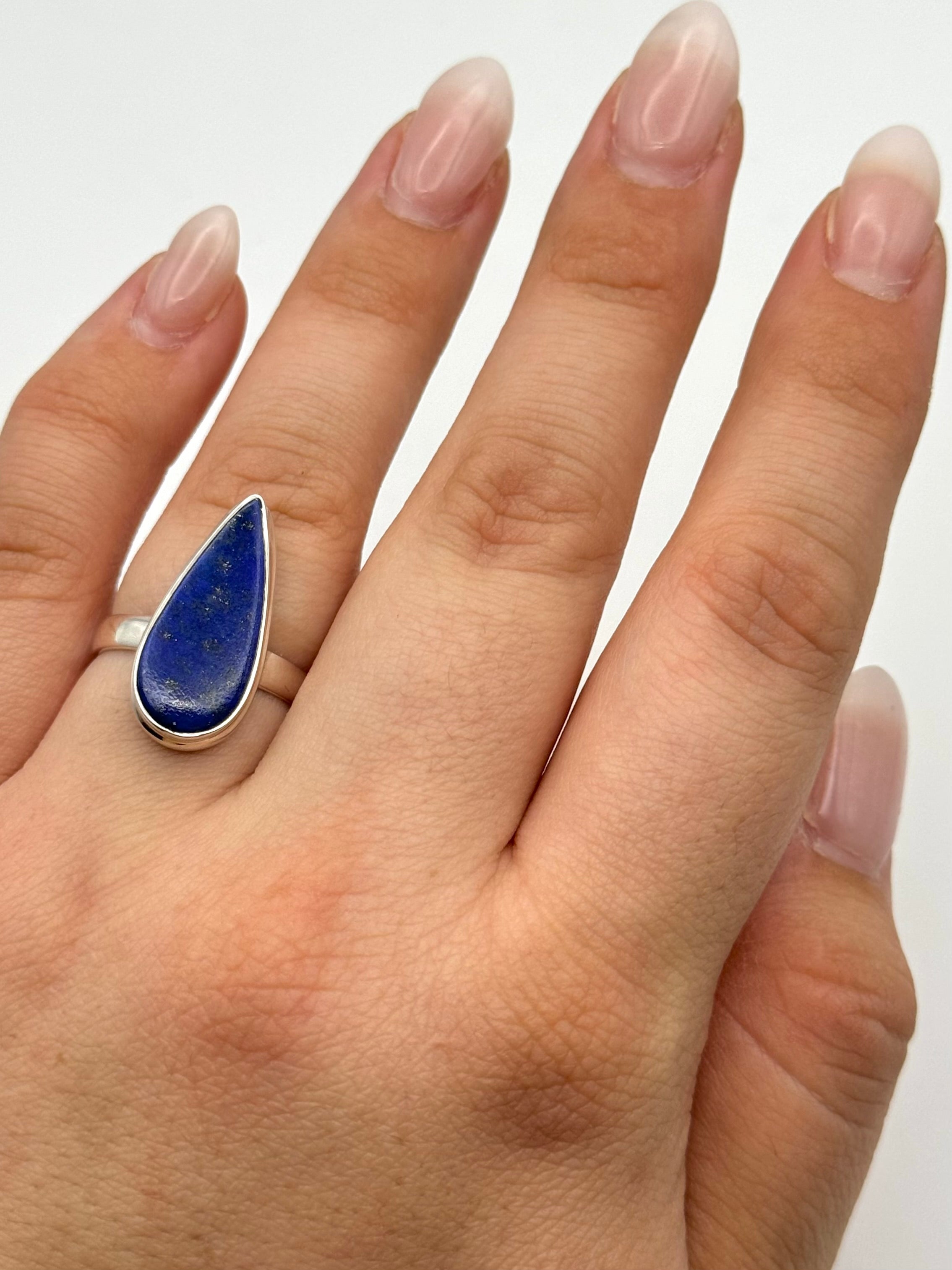 •LAPIS - LARGE TEARDROP• silver ring (size 8)