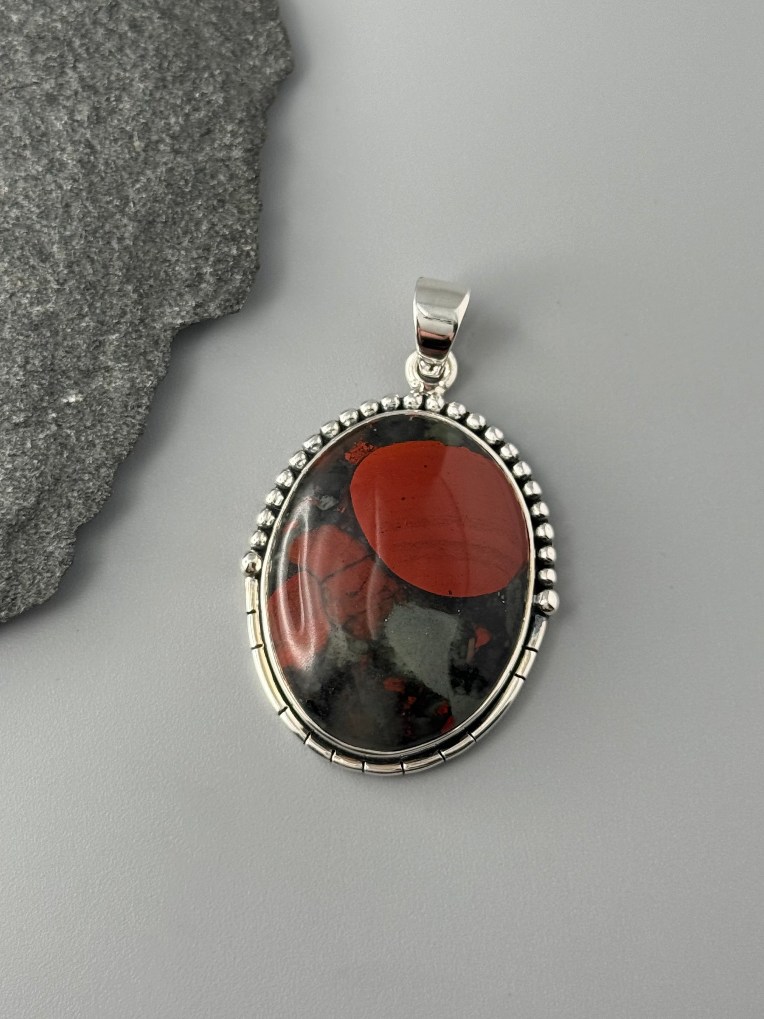 •AFRICAN BLOODSTONE OVAL - CANYON• sterling silver pendant