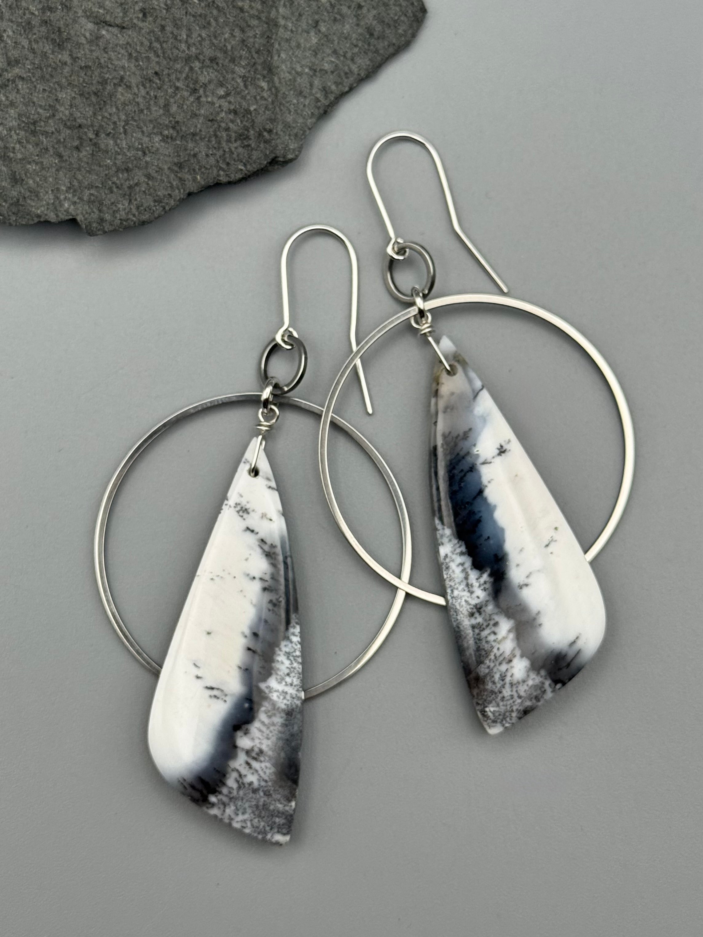 •EQUA-ORBIT• dendritic opal wing + silver earrings