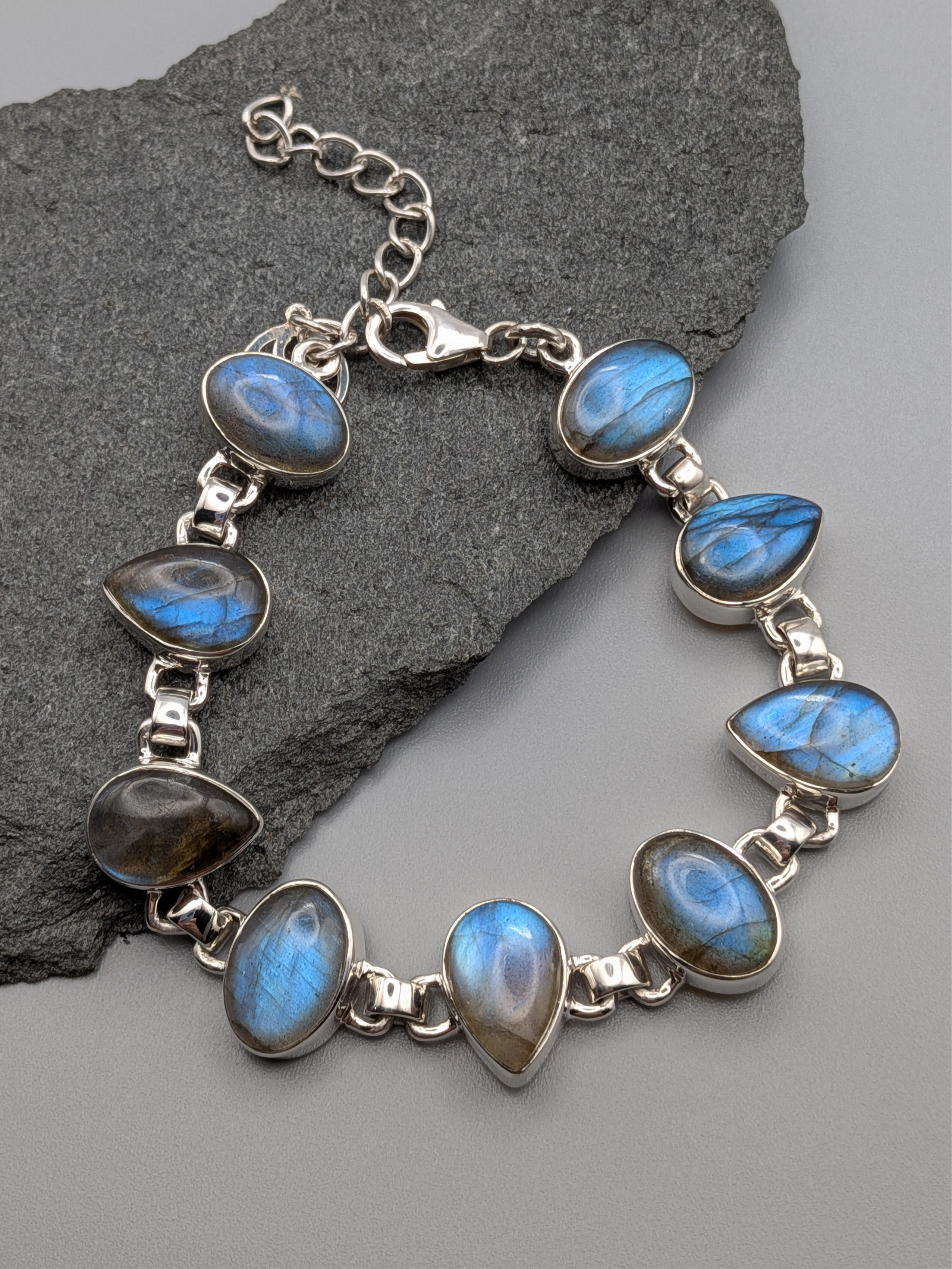 •LABRADORITE - GEO MIX SMALL• linked silver bracelet (6.5" - 8")