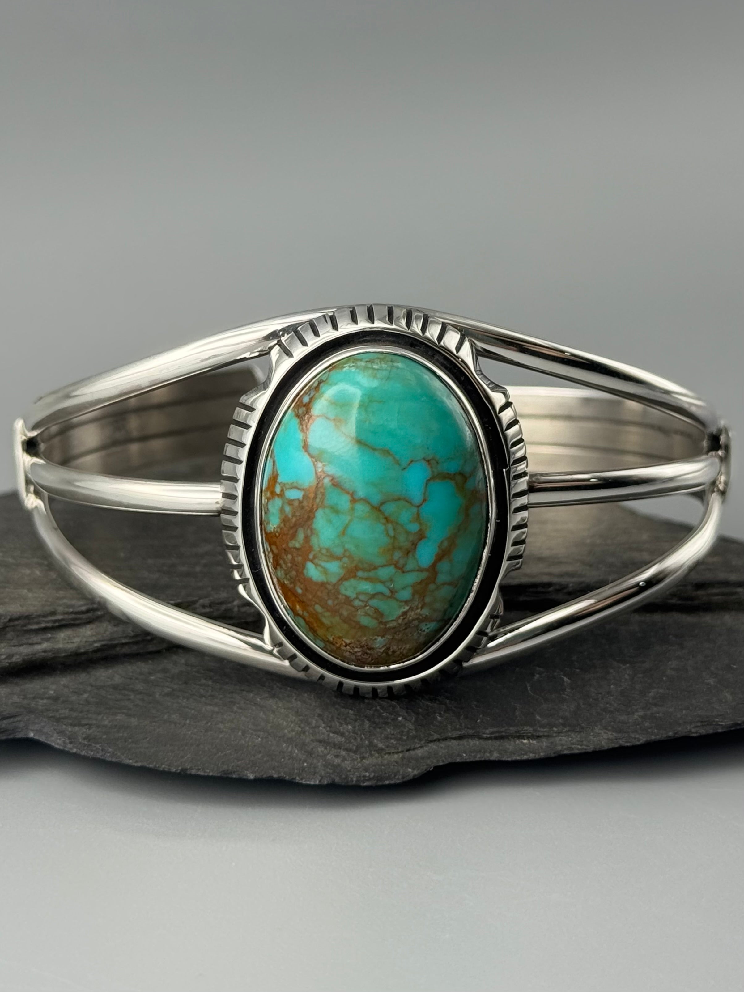 •KINGMAN TURQUOISE - ATSAH• Navajo sterling silver cuff bracelet (6.75" +/-)