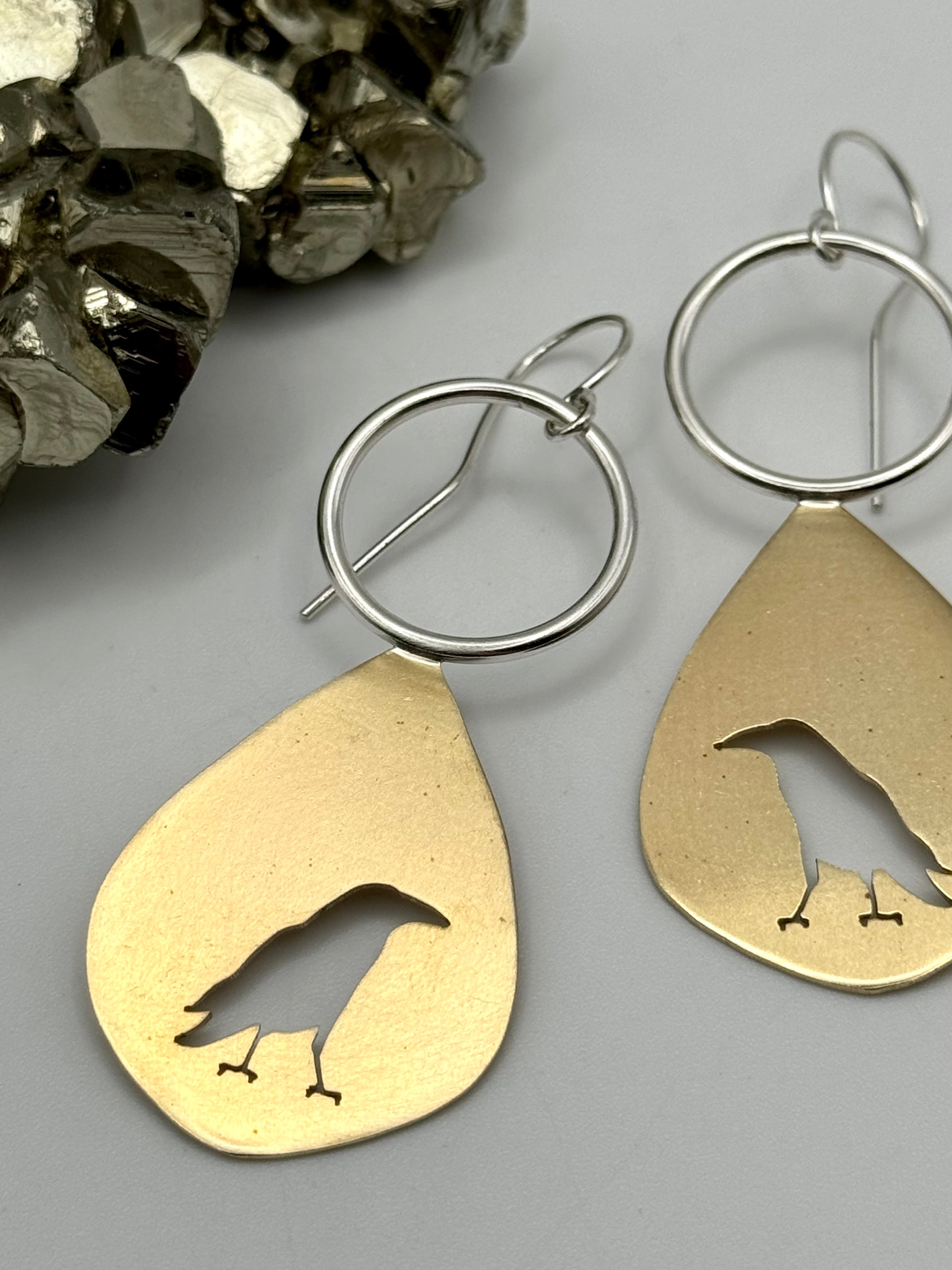 •CONSPIRACY• raven silhouette + mixed metal dangle earrings