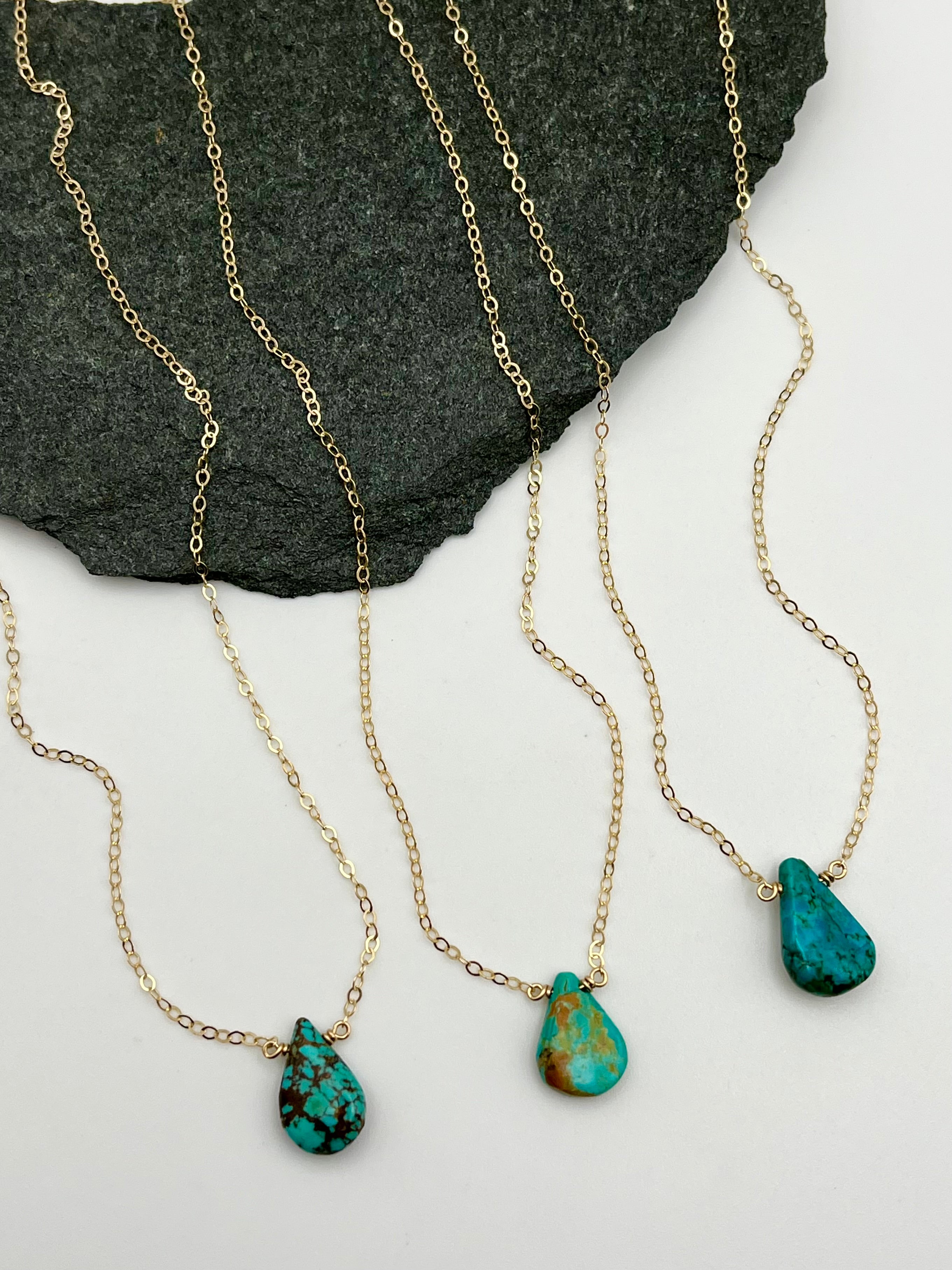 •STRAY• turquoise teardrop + gold necklace