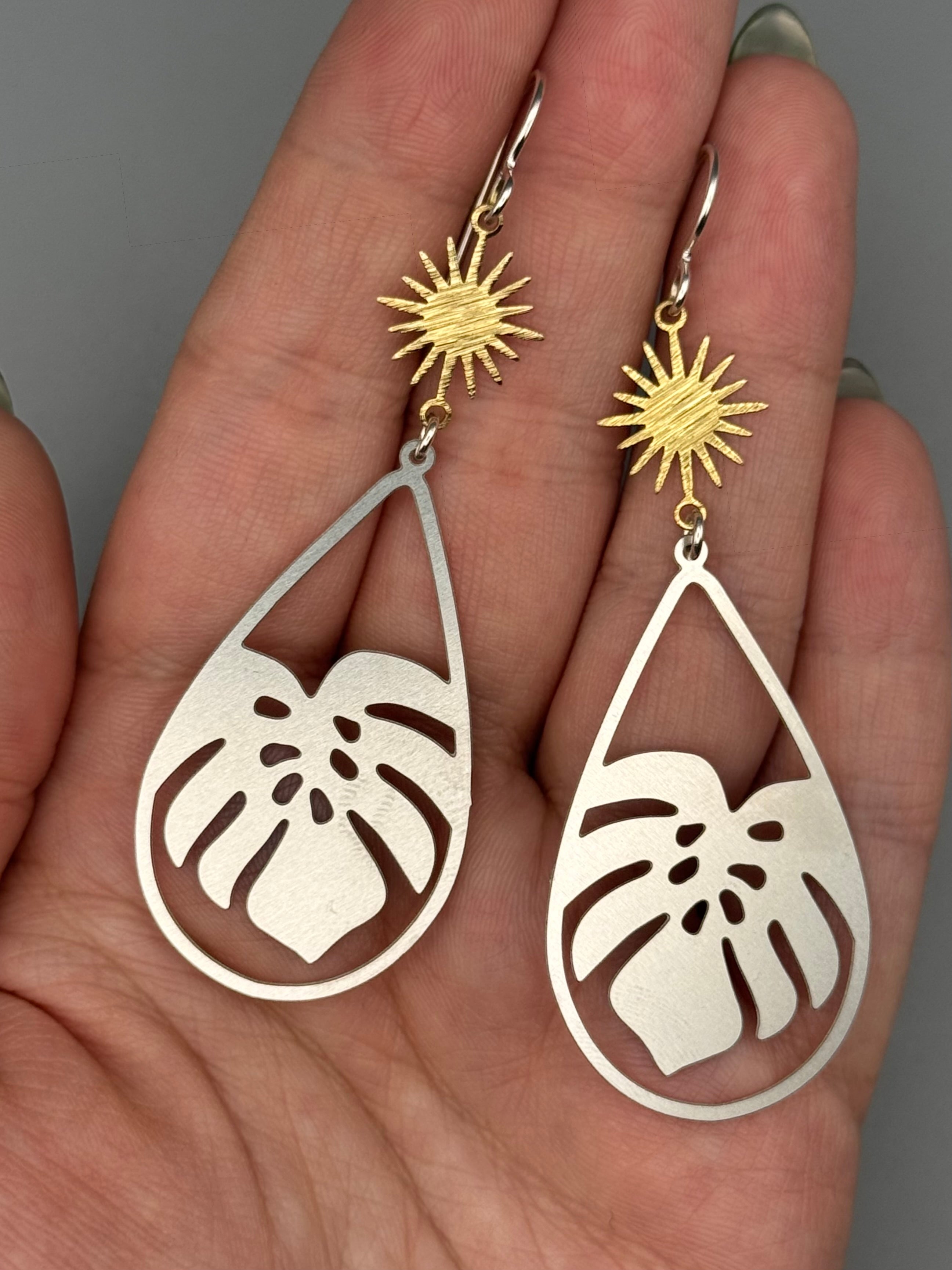 •MONSTERA SOL• mixed metal dangle earrings