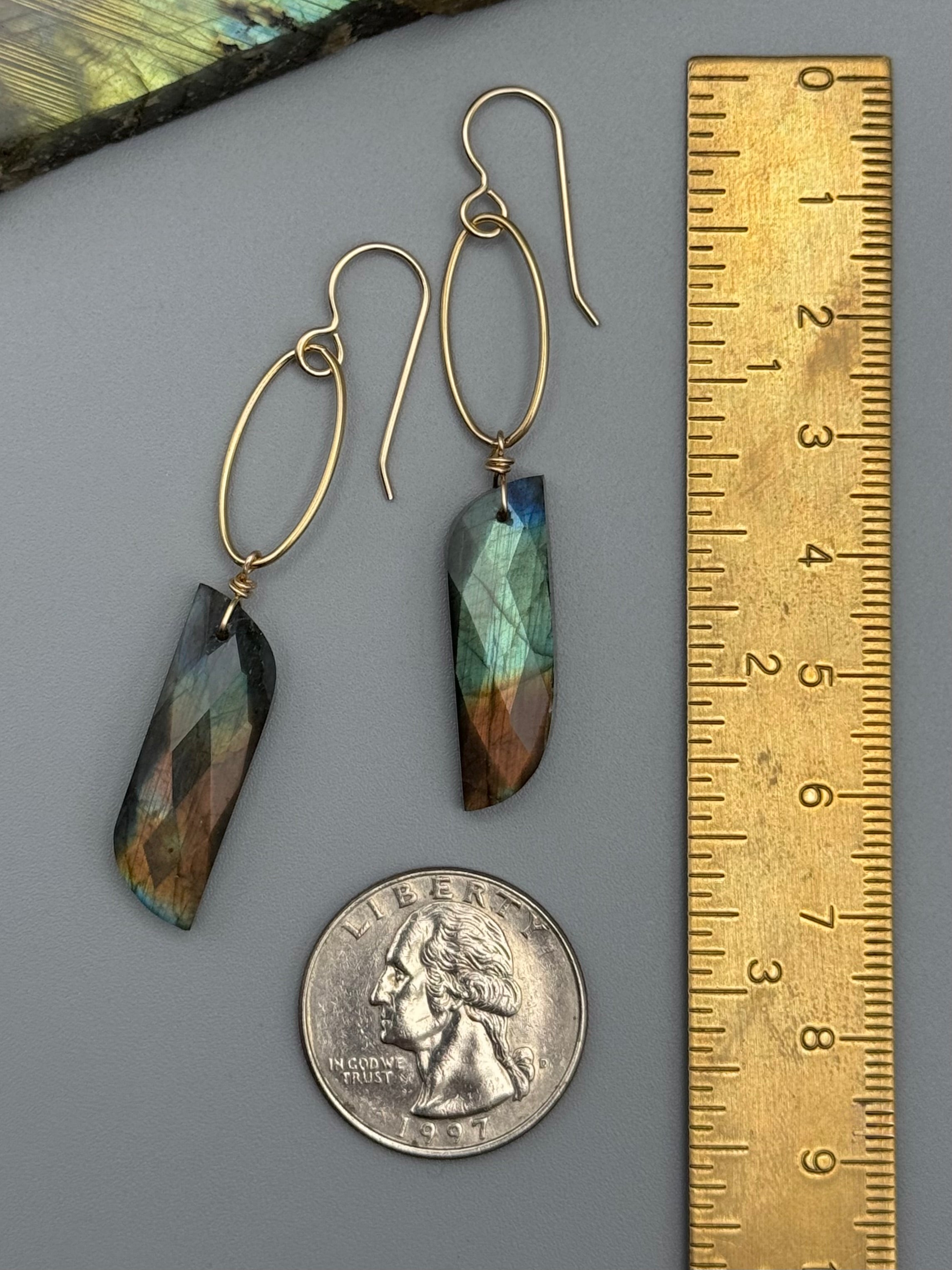 •IO• faceted labradorite partridge + gold earrings