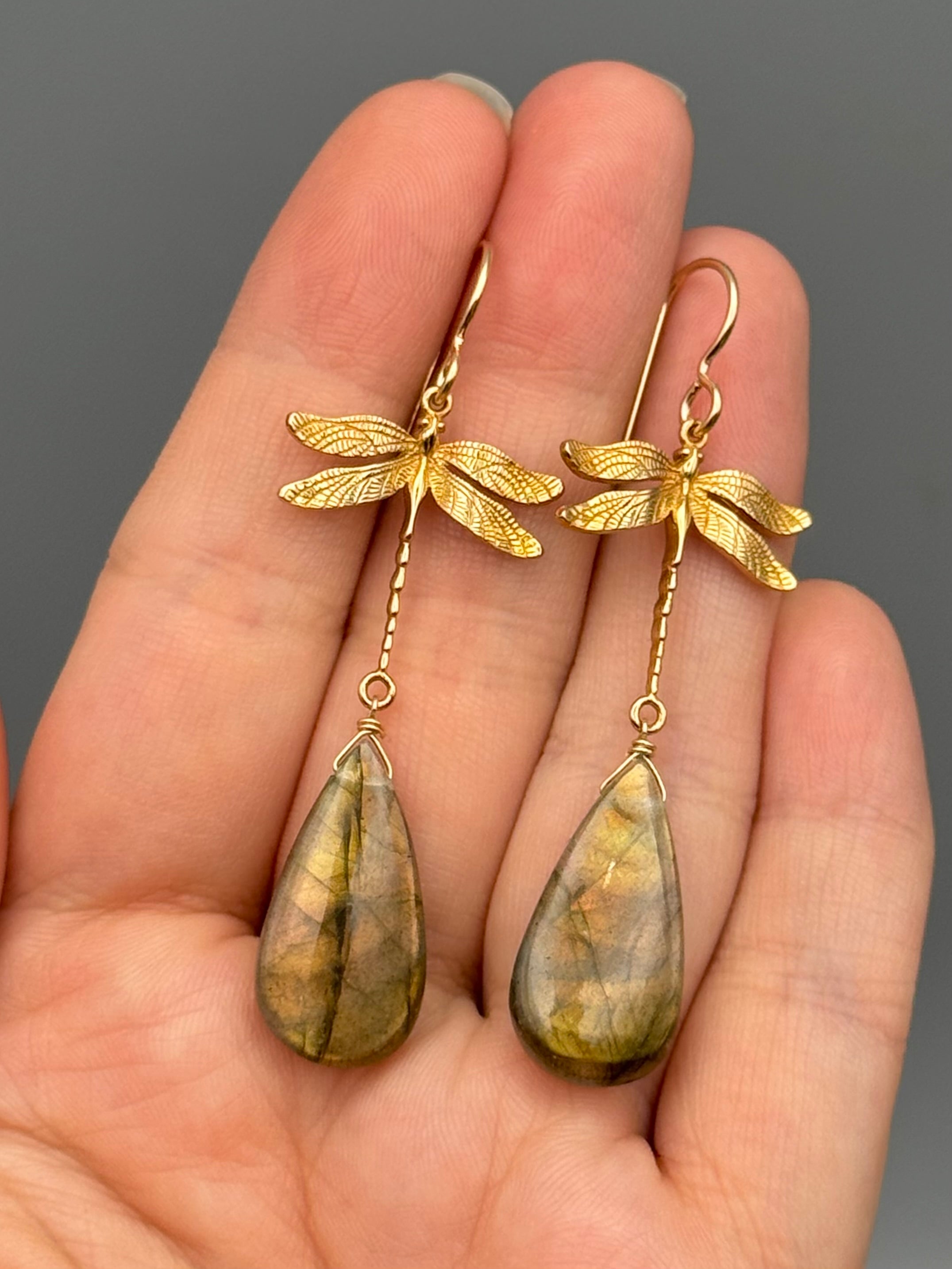 •ODONATA• labradorite teardrop + gold earrings
