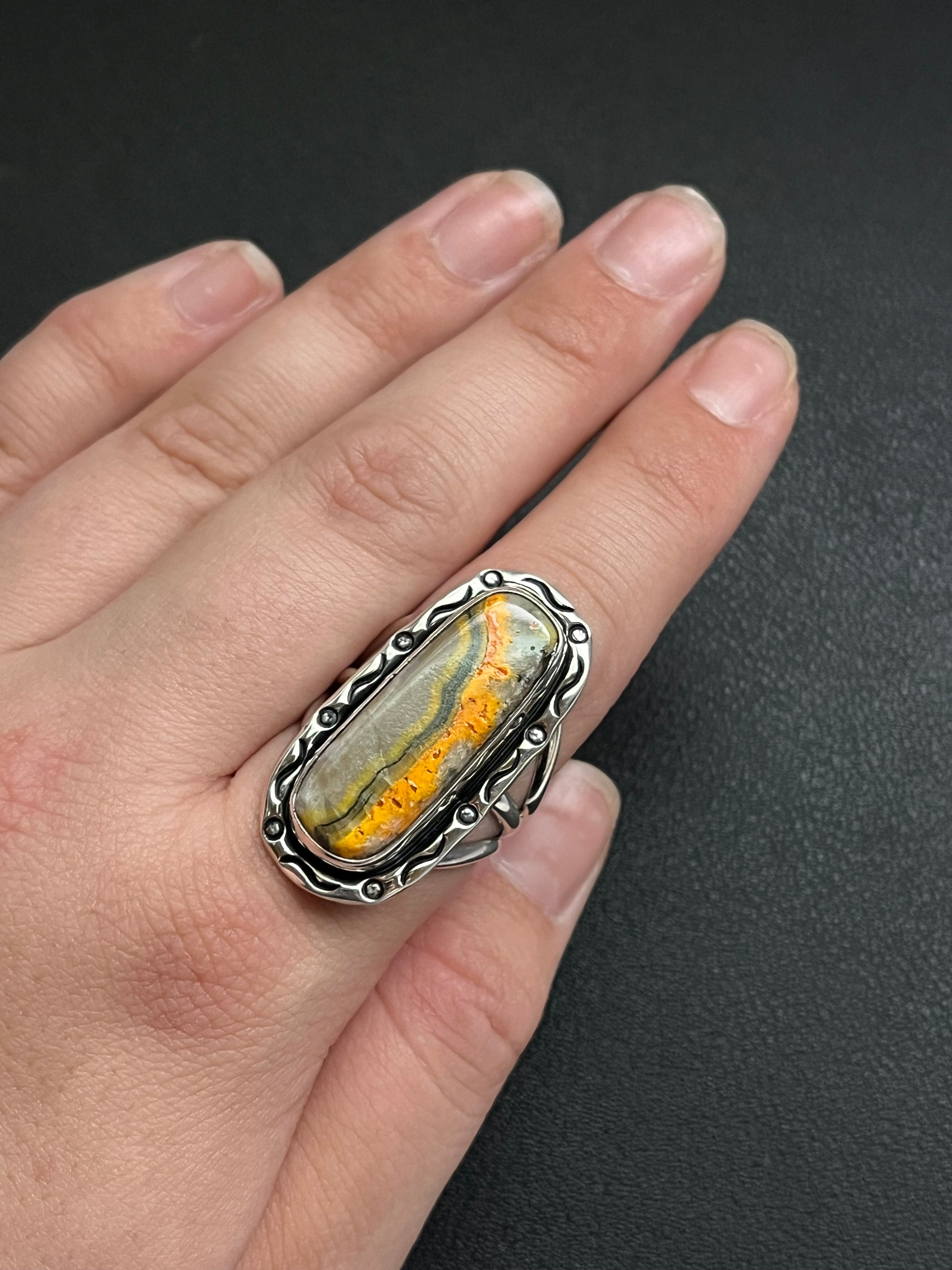 •BUMBLEBEE JASPER• Navajo silver ring (size 10)