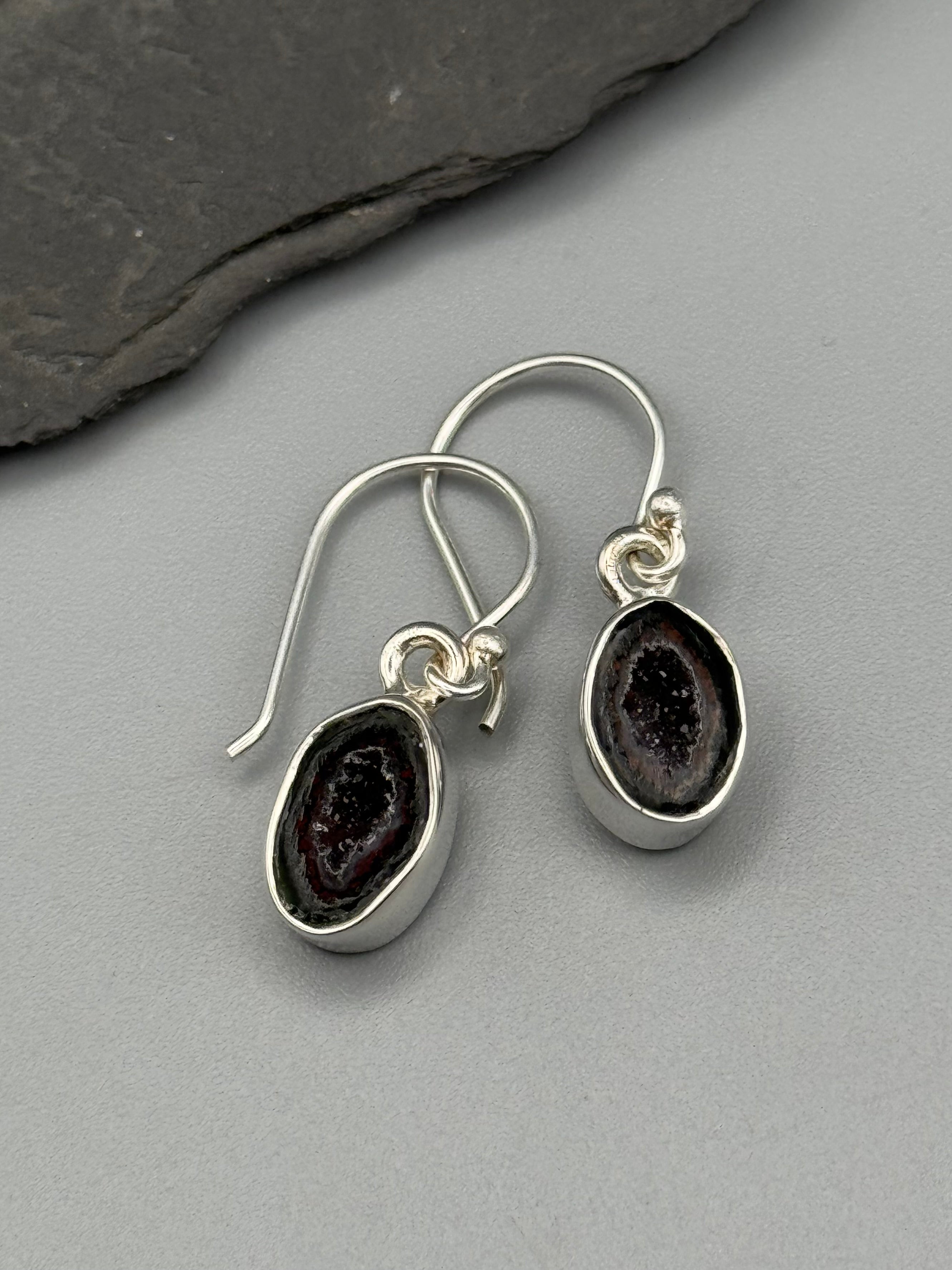 •ORGANIC OVAL• coconut druzy + silver dangle earrings