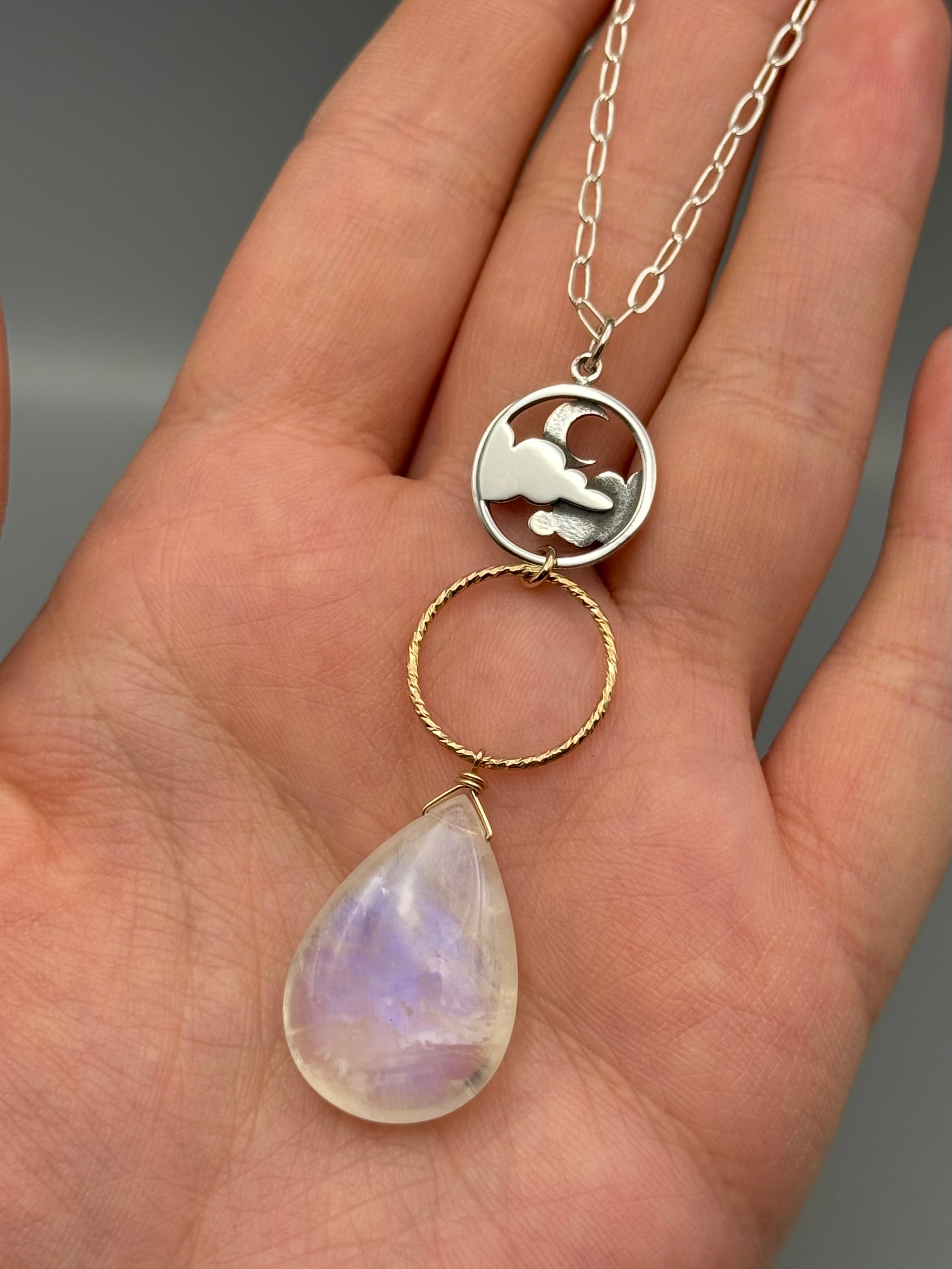 •NYX• rainbow moonstone + mixed metal necklace (17"-19" long)