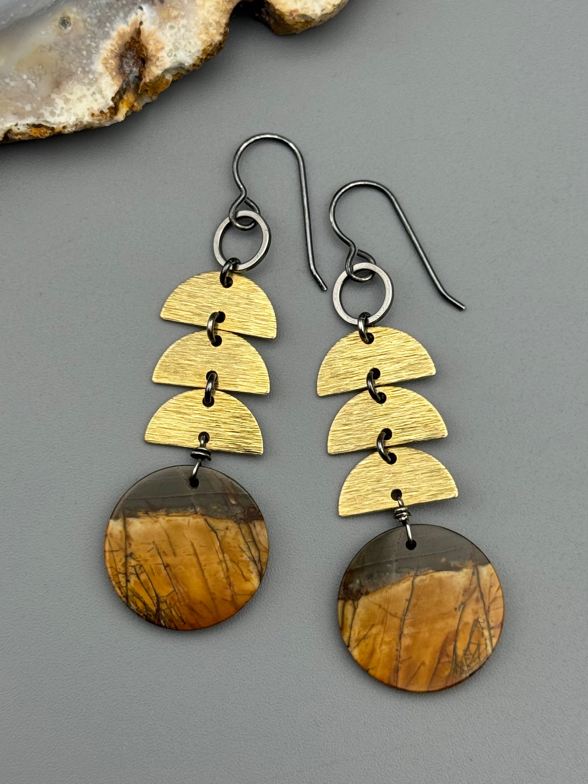 •MOON STACK• red creek jasper + mixed metal earrings