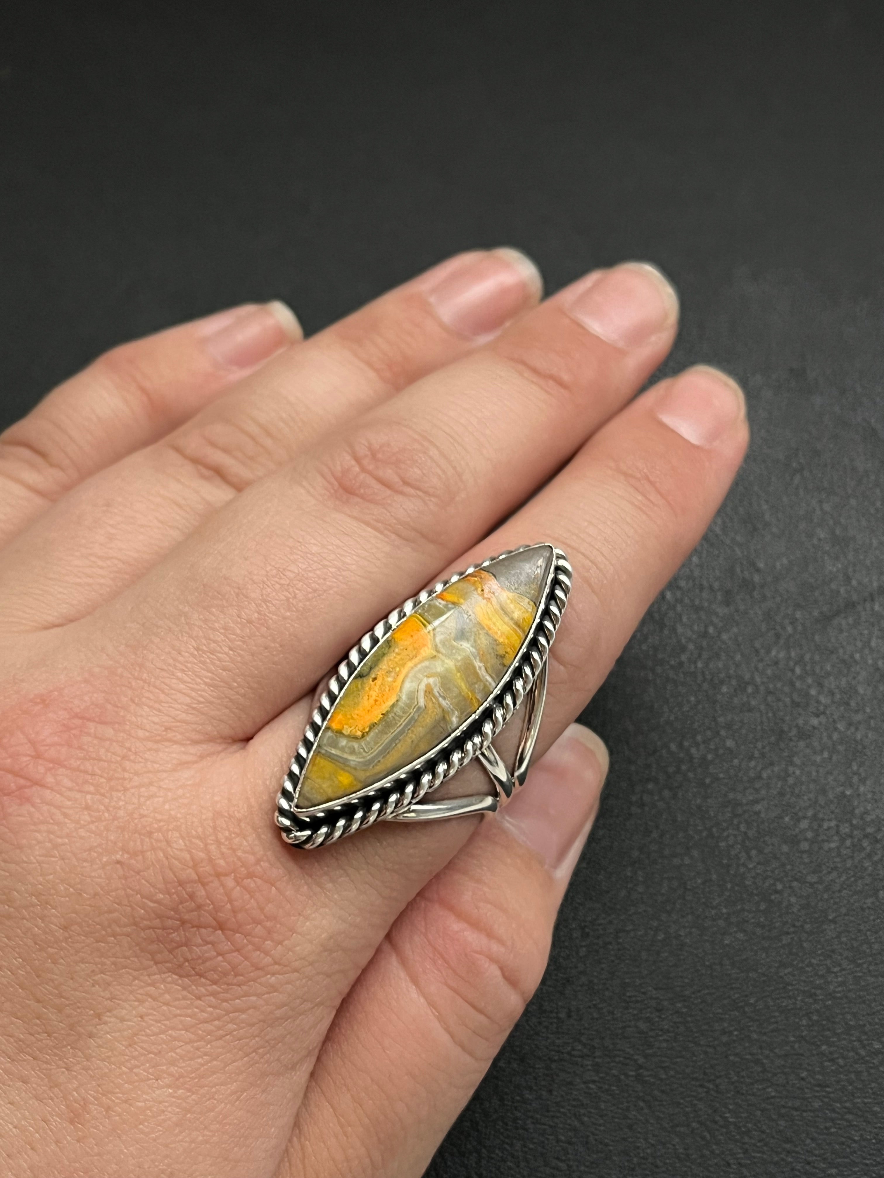 •BUMBLEBEE JASPER• Navajo silver ring - size 10.5