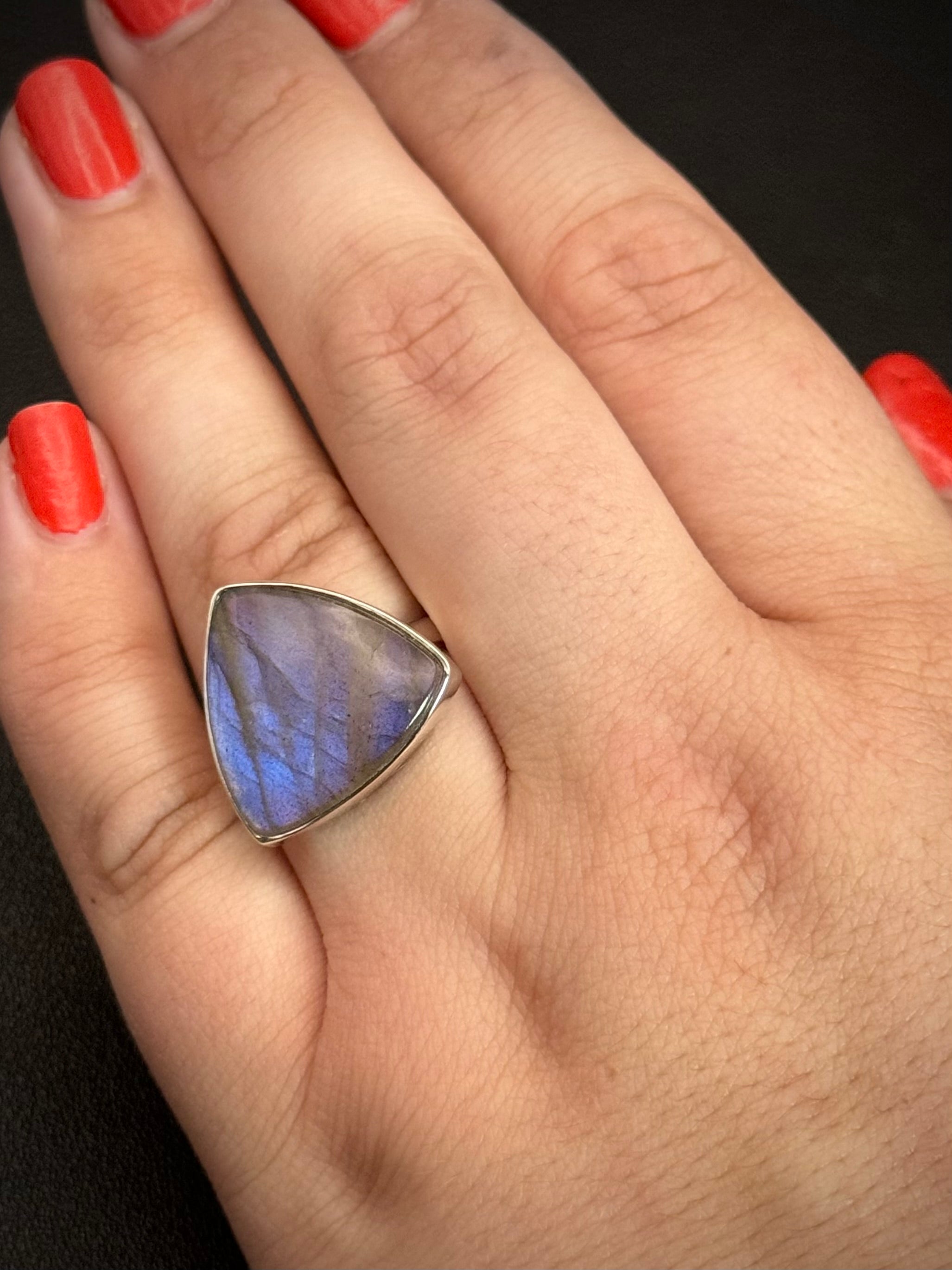 •LABRADORITE - LARGER ROUNDED TRIANGLE• silver ring (size 8.25)