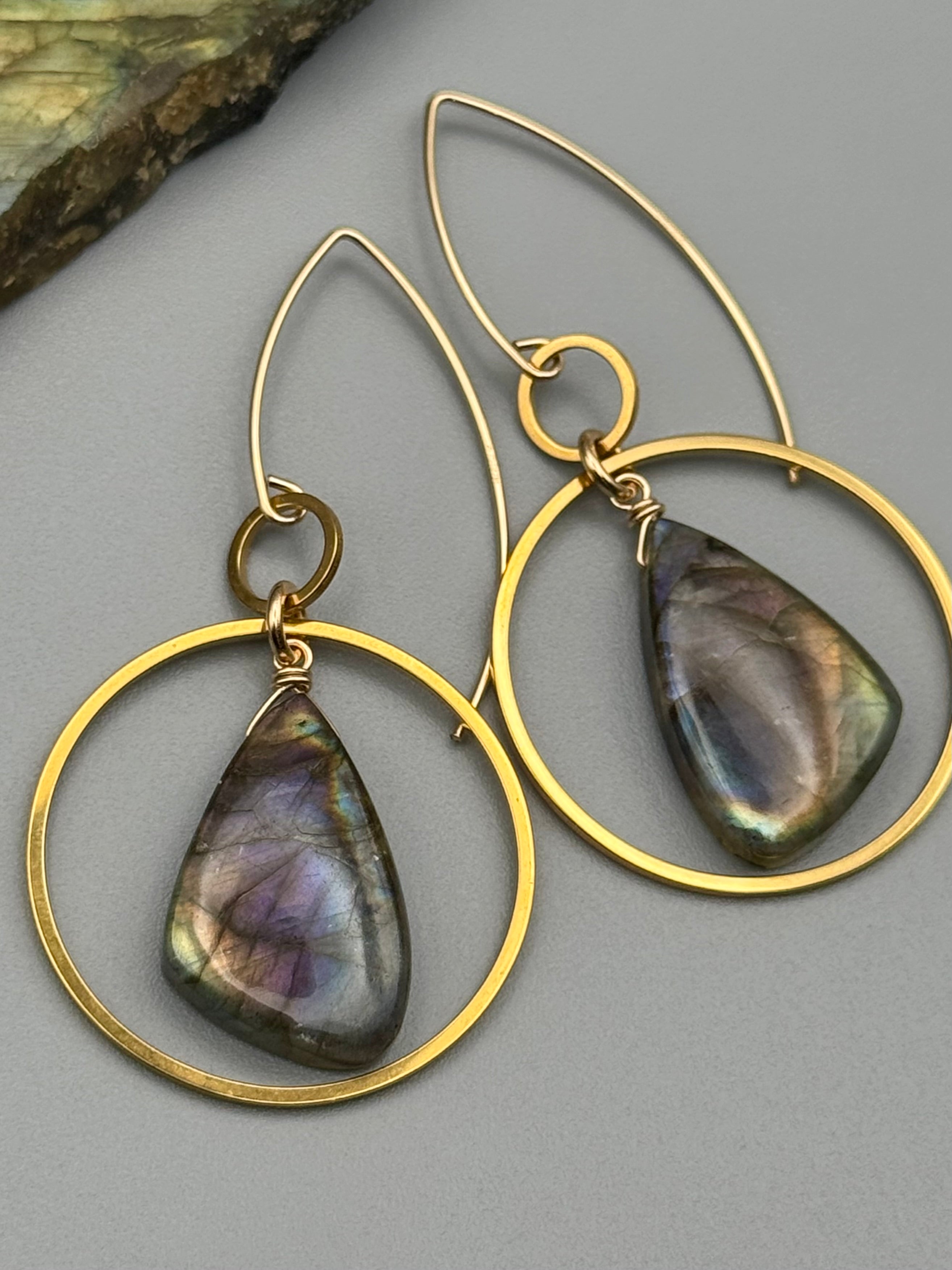•EQUA-LUNA• labradorite wing + gold earrings