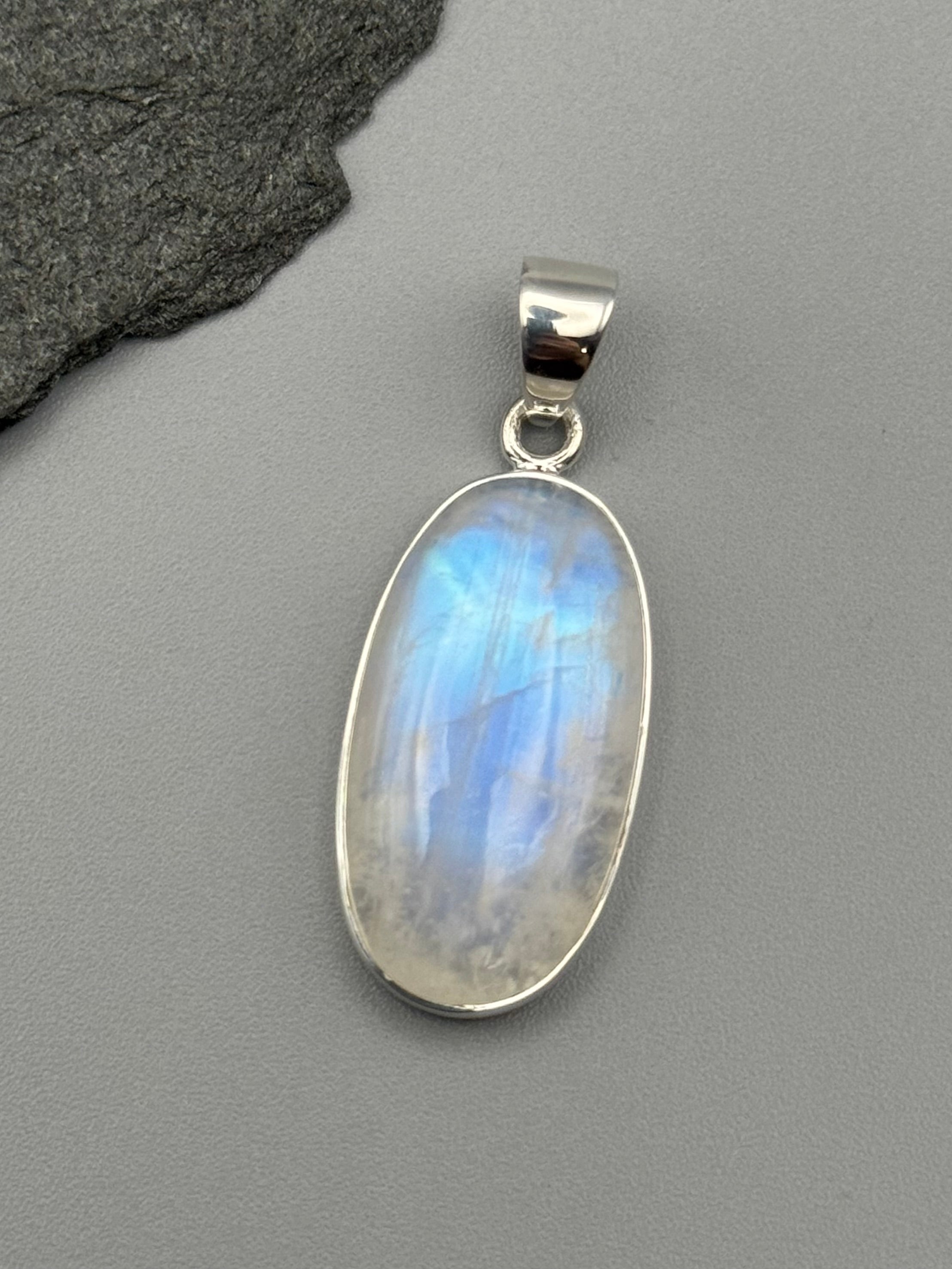 •RAINBOW MOONSTONE - OVAL 1• sterling silver pendant