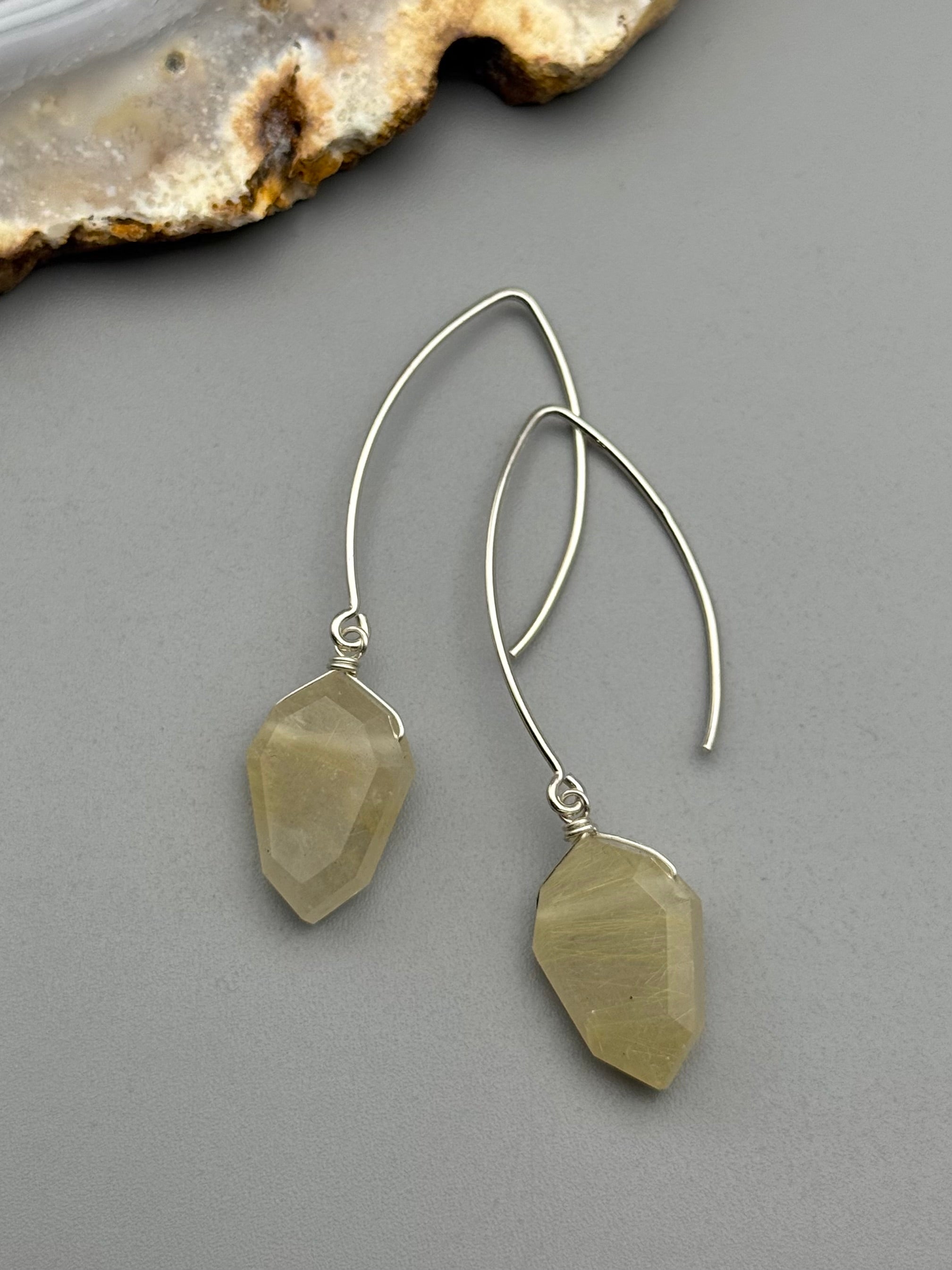 •STRAY• rutilated quartz petal + silver earrings