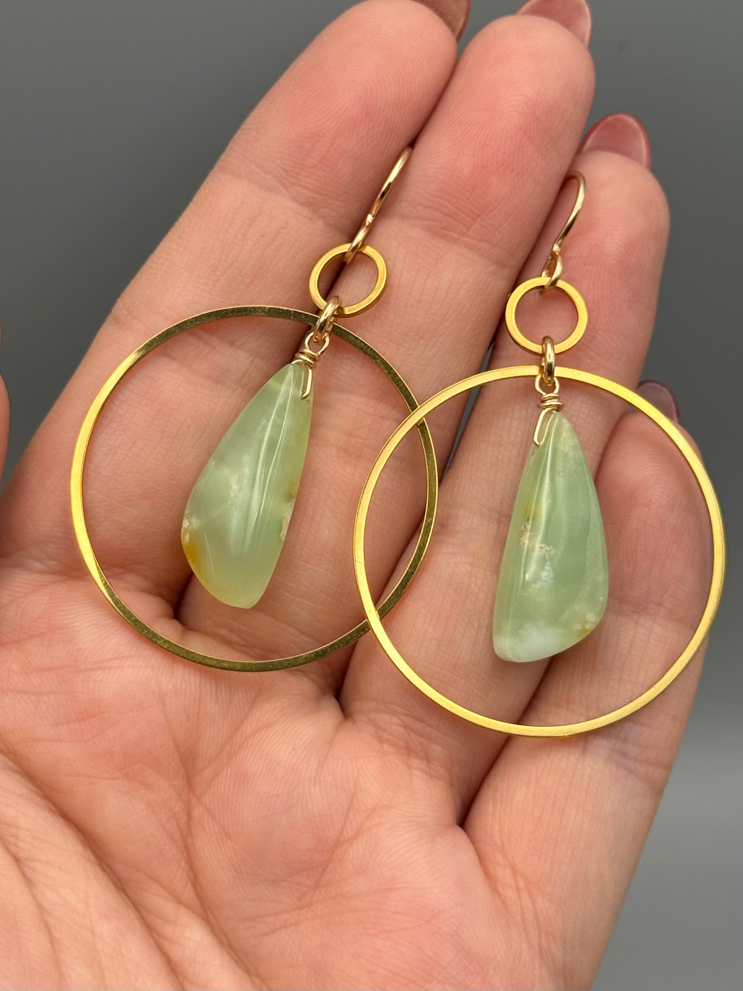 •EQUA-LUNA• chrysoprase wing + gold earrings