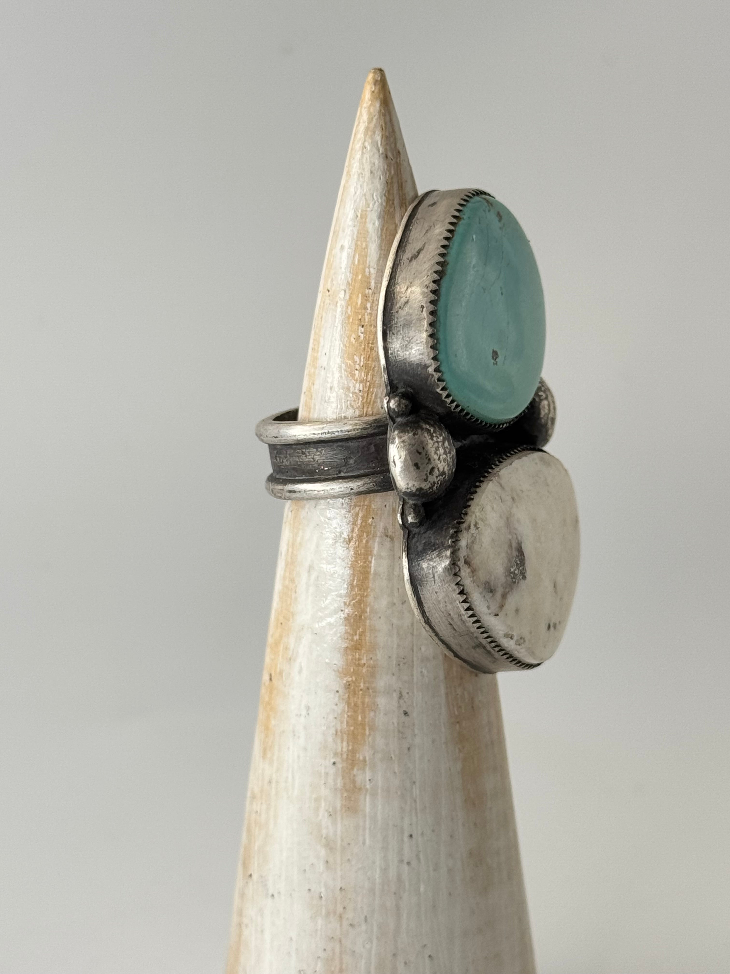 •CAIRN• white buffalo + turquoise + silver ring (size 7)