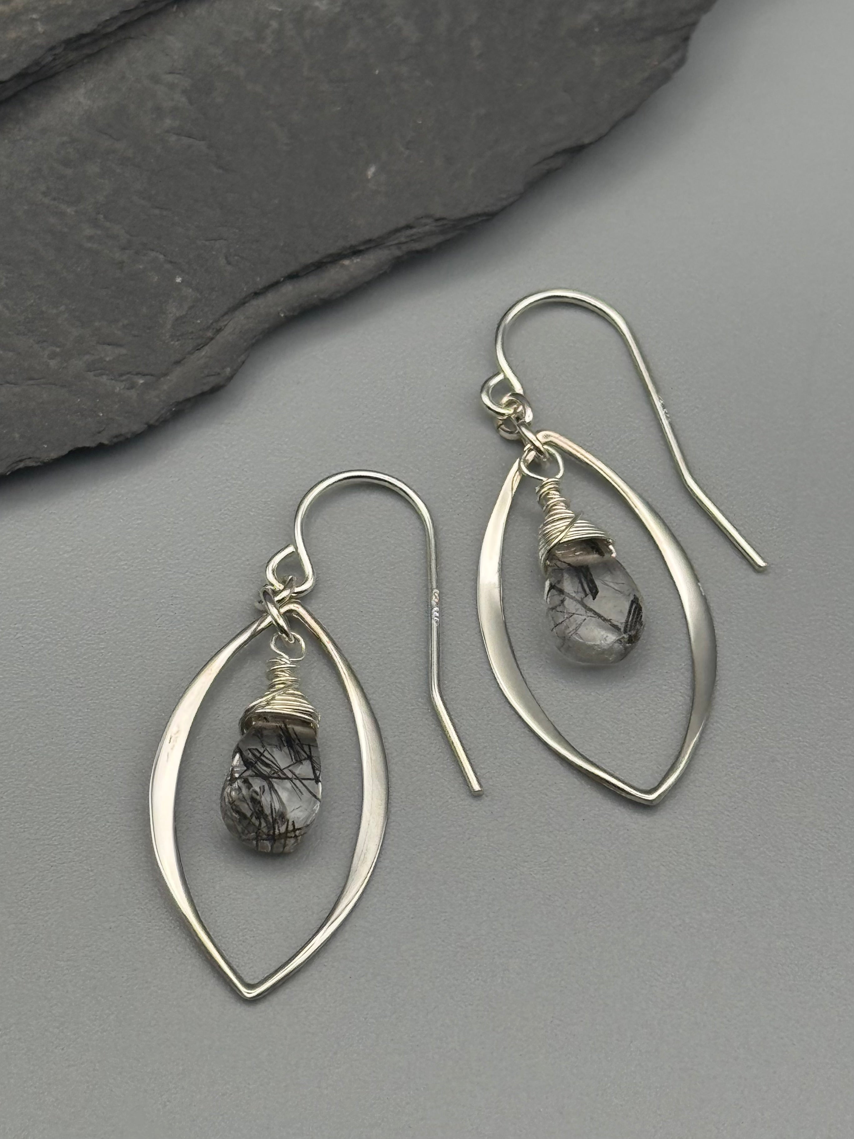 •MARQUISE• tourmalinated quartz + silver earrings