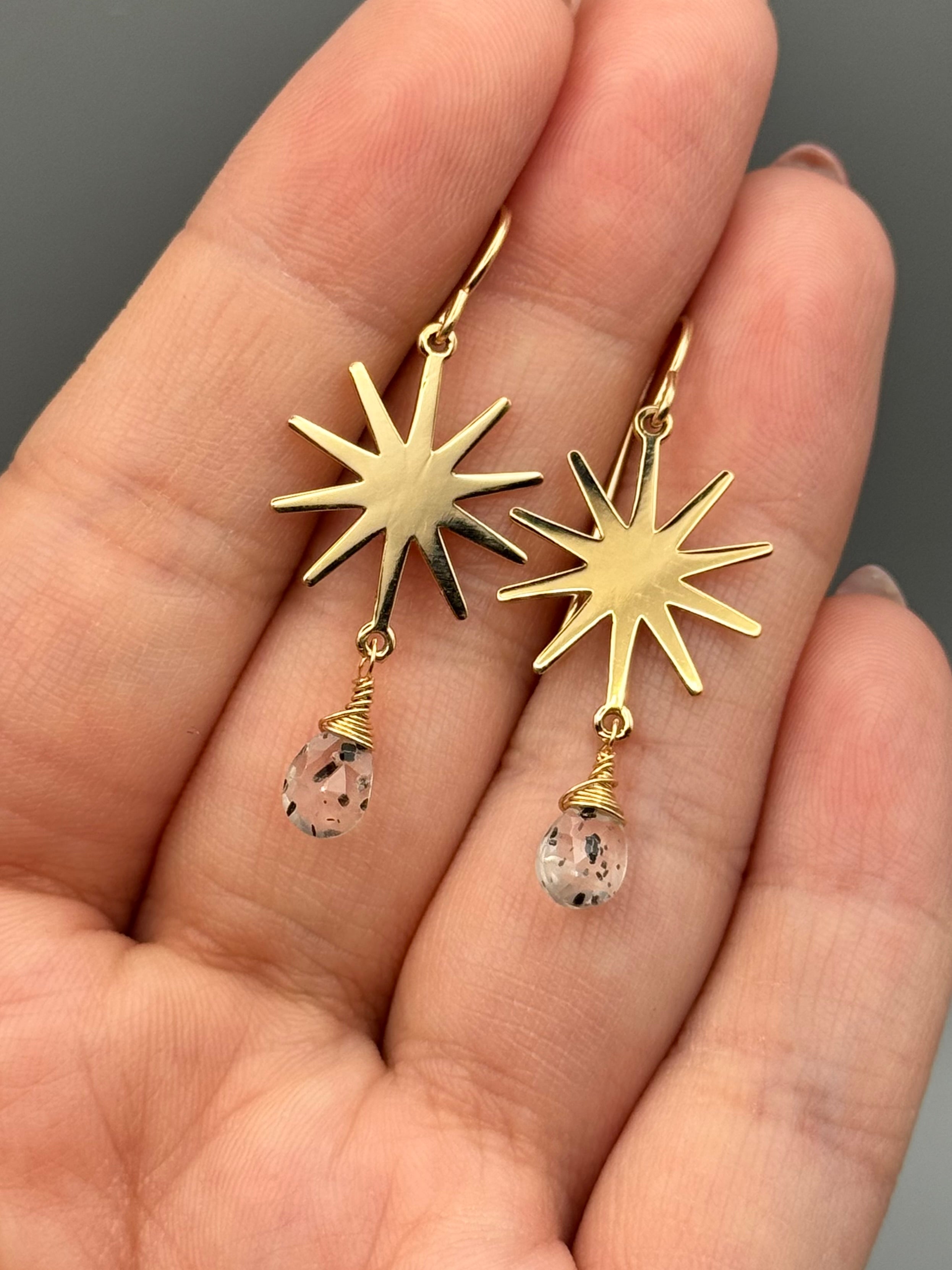 •STARBURST• tourmalinated quartz + gold earrings