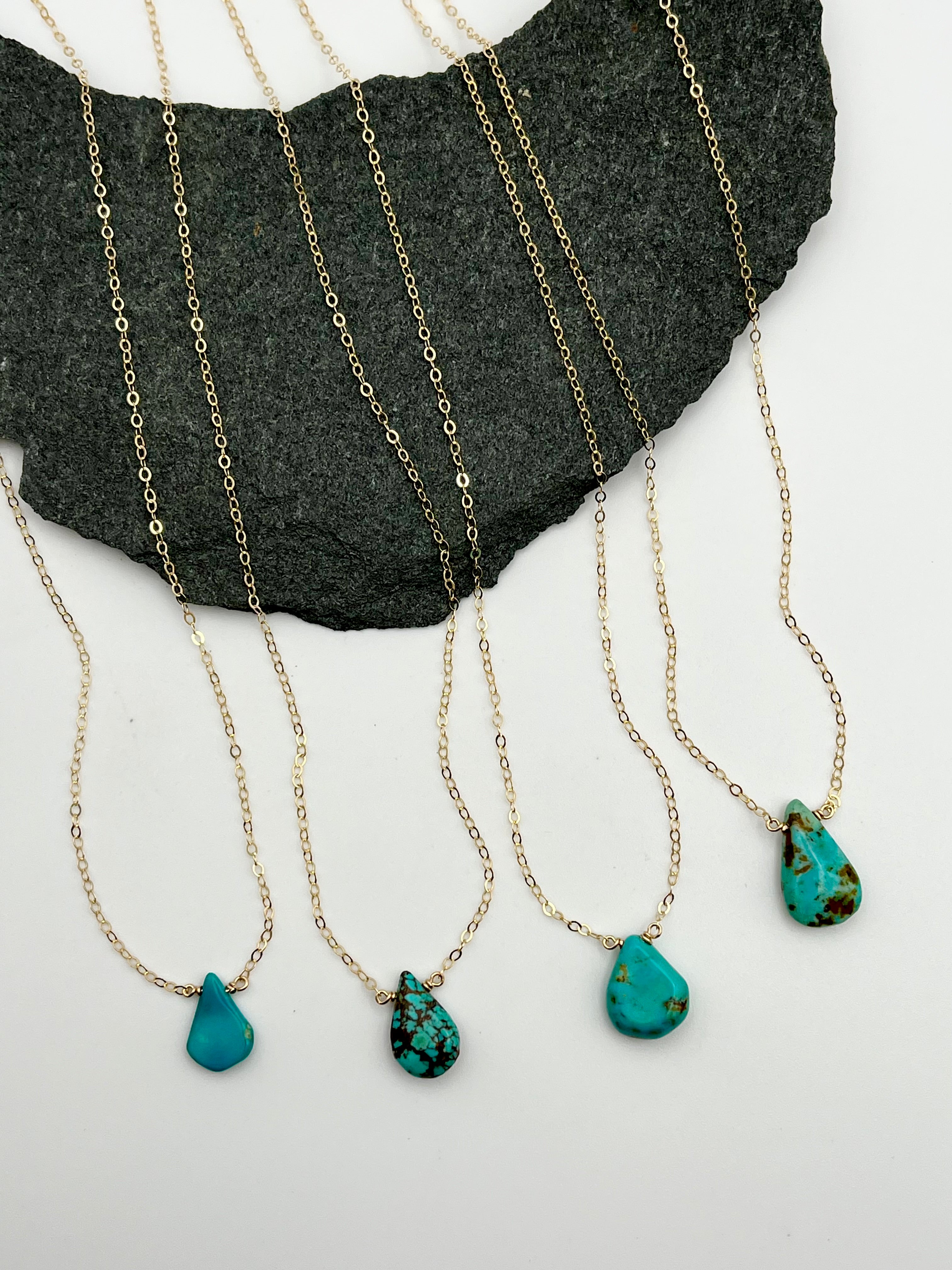 •STRAY• turquoise teardrop + gold necklace (various lengths)