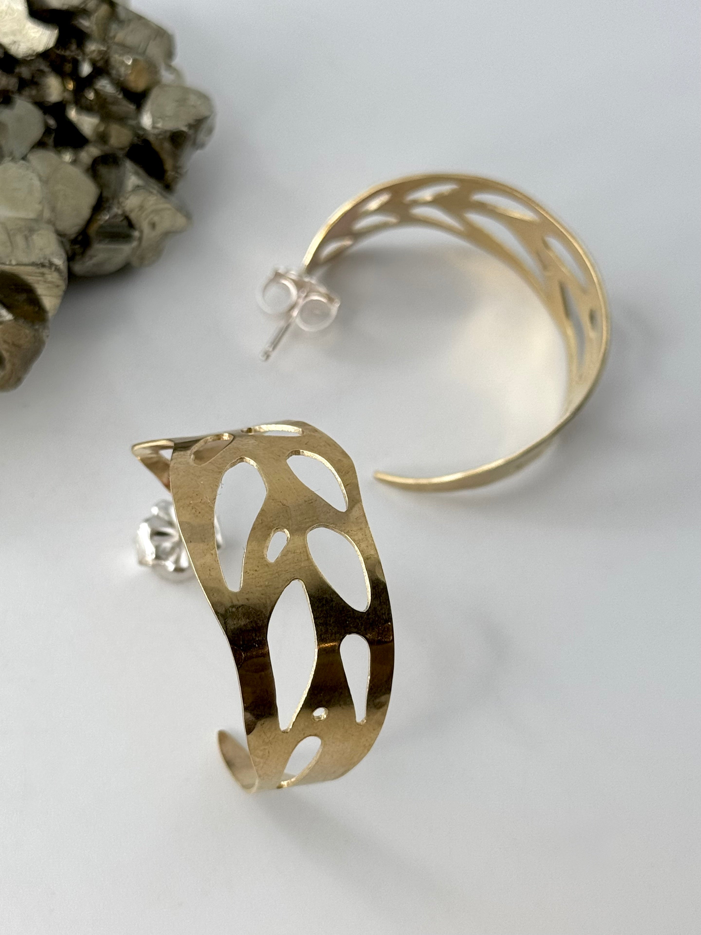 •MONSTERA ADANSONII HOOPS• brass + silver post earrings