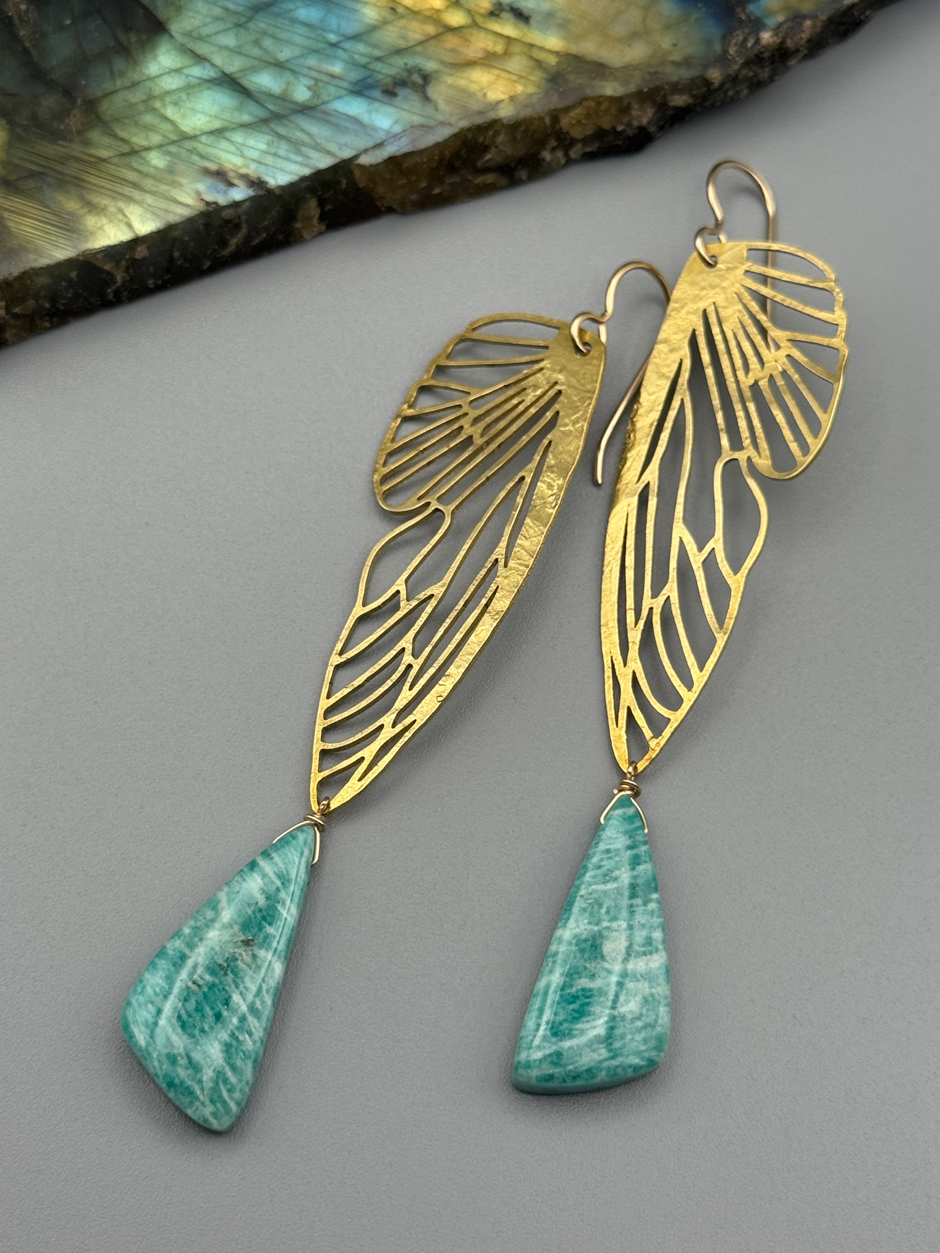 •METAMORPH• amazonite wing + gold earrings