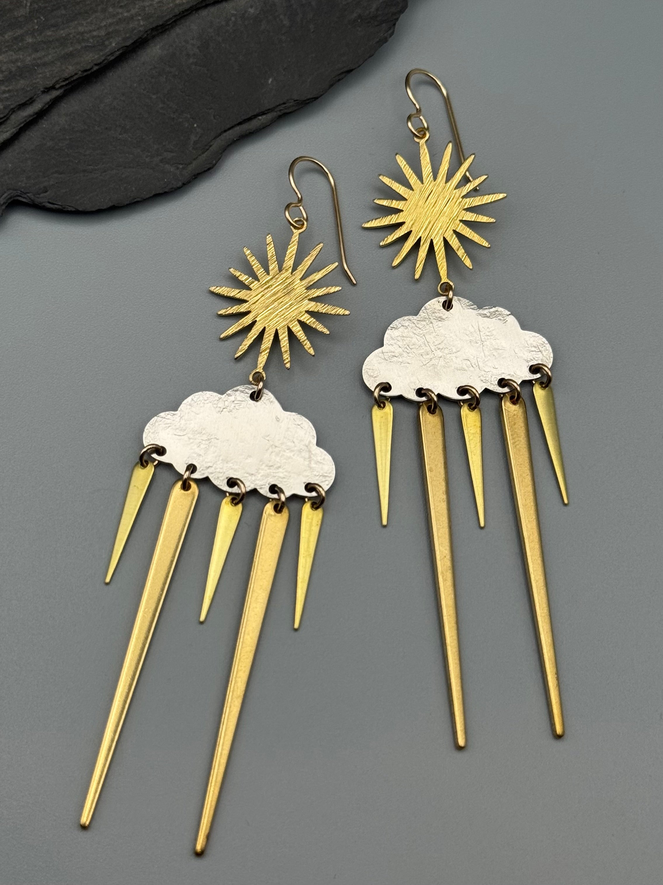 •SUN STORM• mixed metal dangle earrings