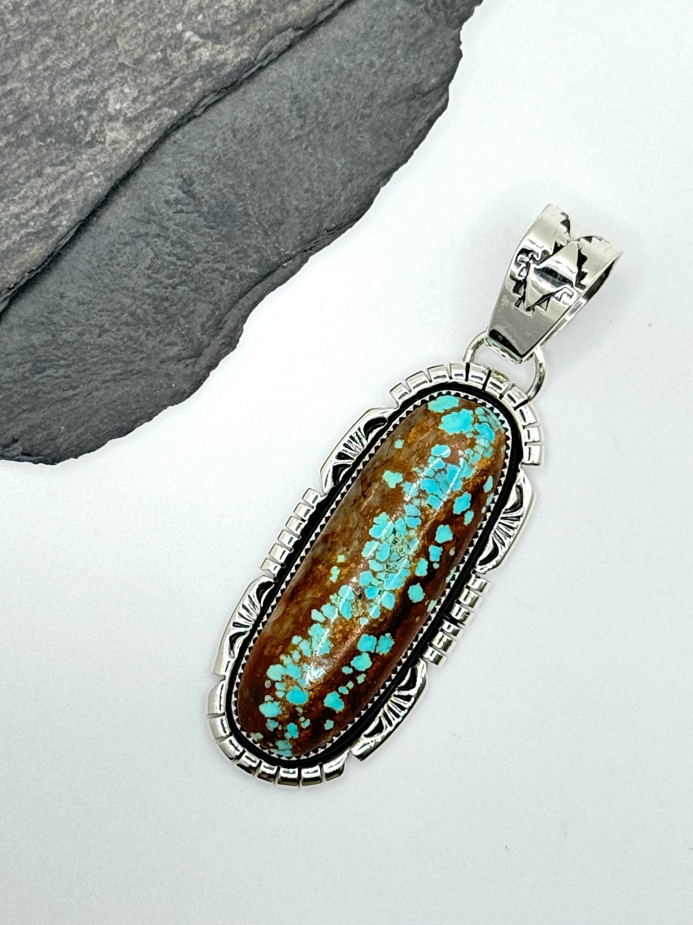 •#8 NEVADA TURQUOISE - 2• Navajo silver pendant