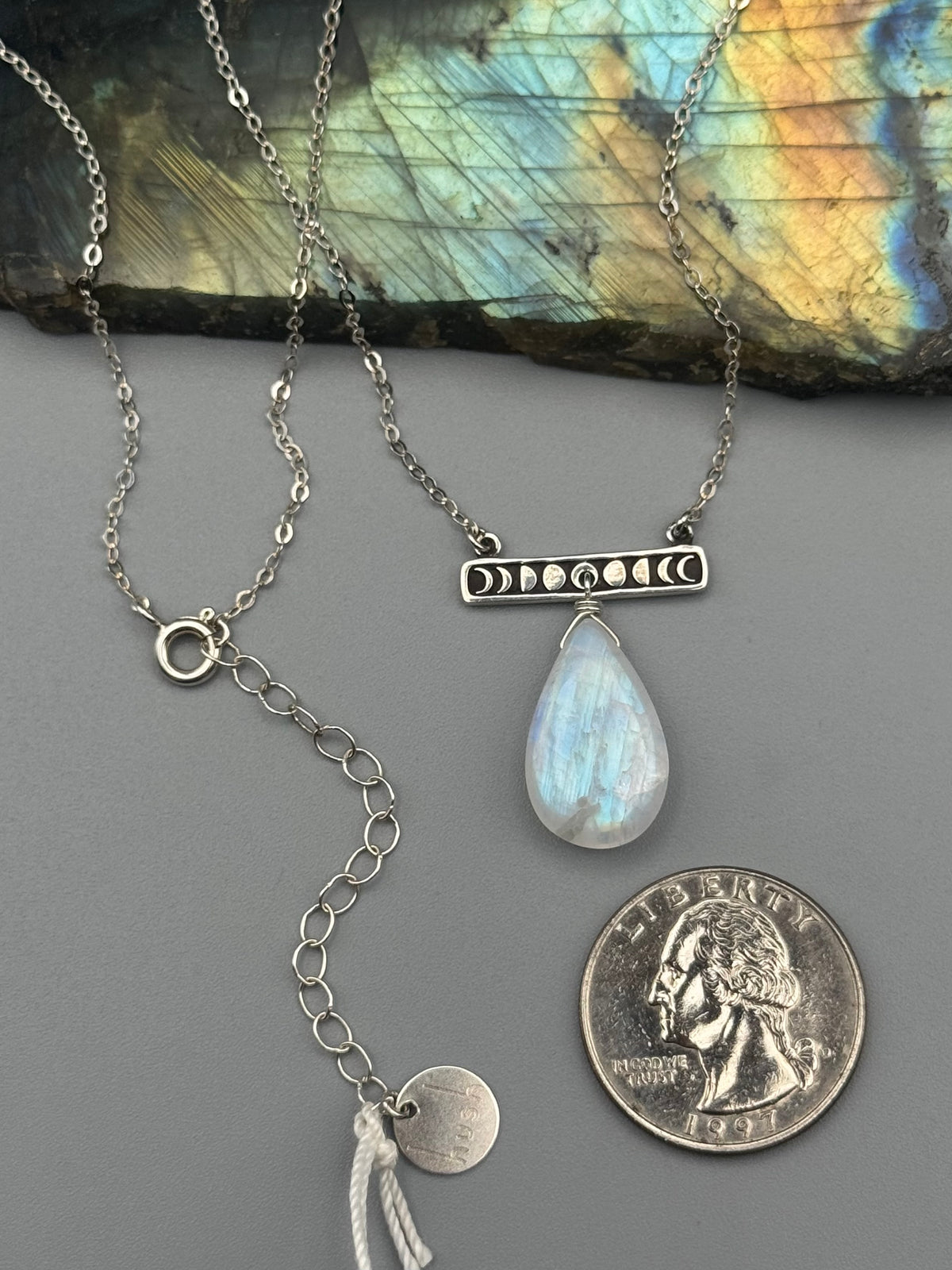 •NYX• rainbow moonstone + silver necklace (17"-19" long)
