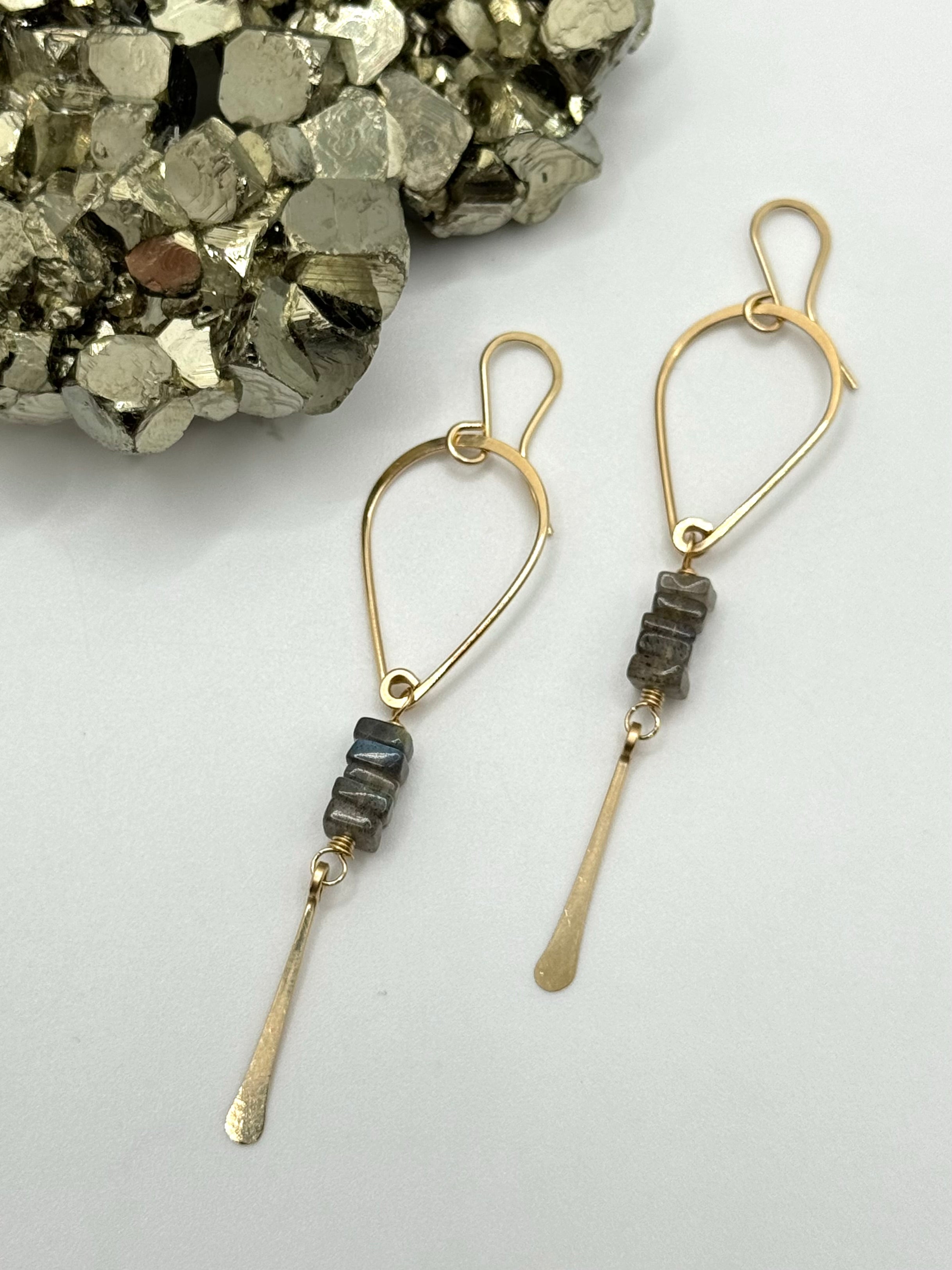 •TEARDROP STACK• labradorite + gold dangle earrings