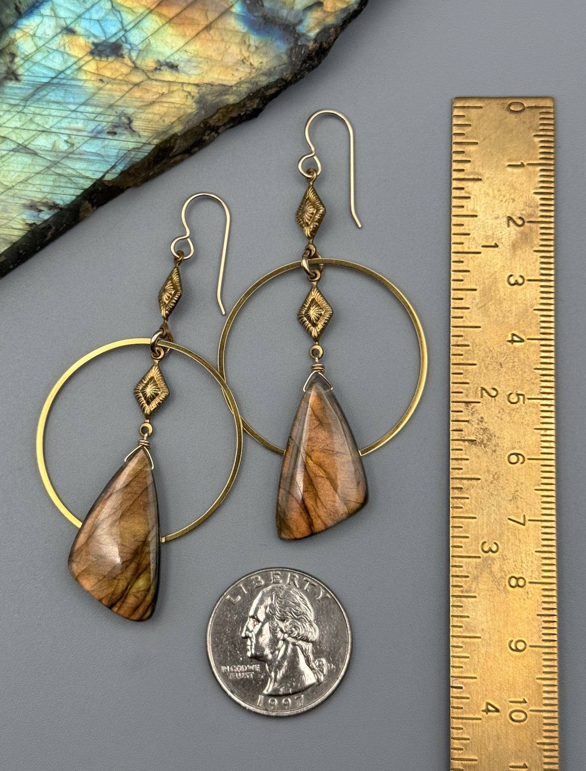 •AGATHA SWING• golden labradorite wing + gold earrings
