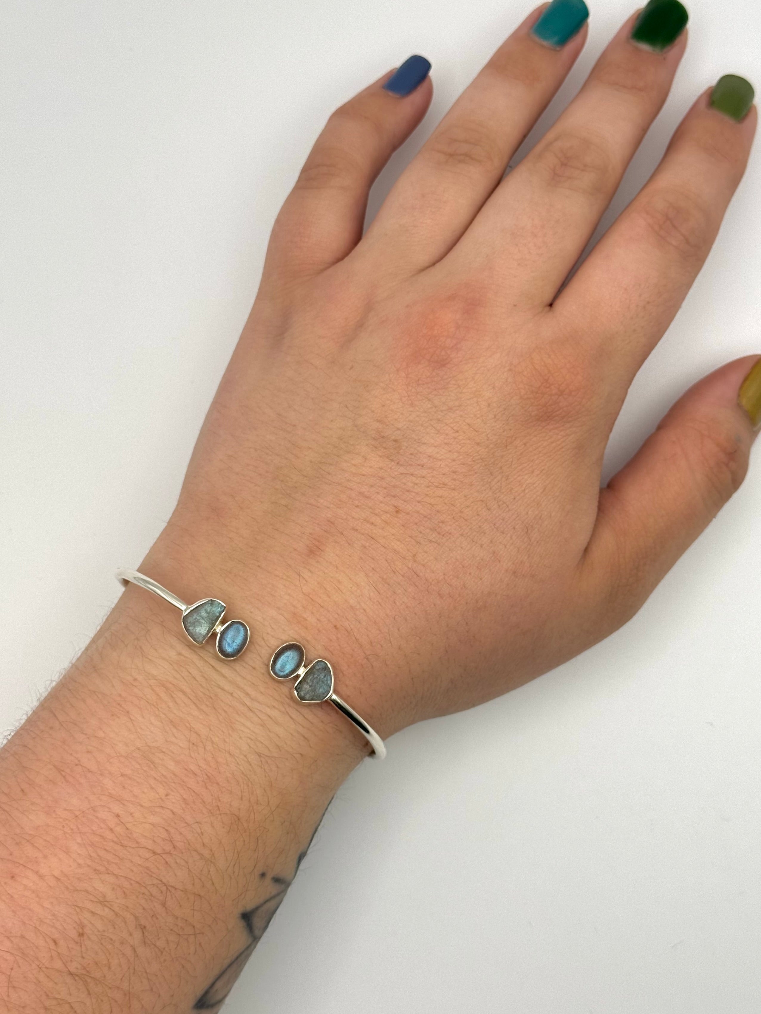 •ORGANIC FREEFORMS + OVALS• labradorite + silver twist-on cuff bracelet