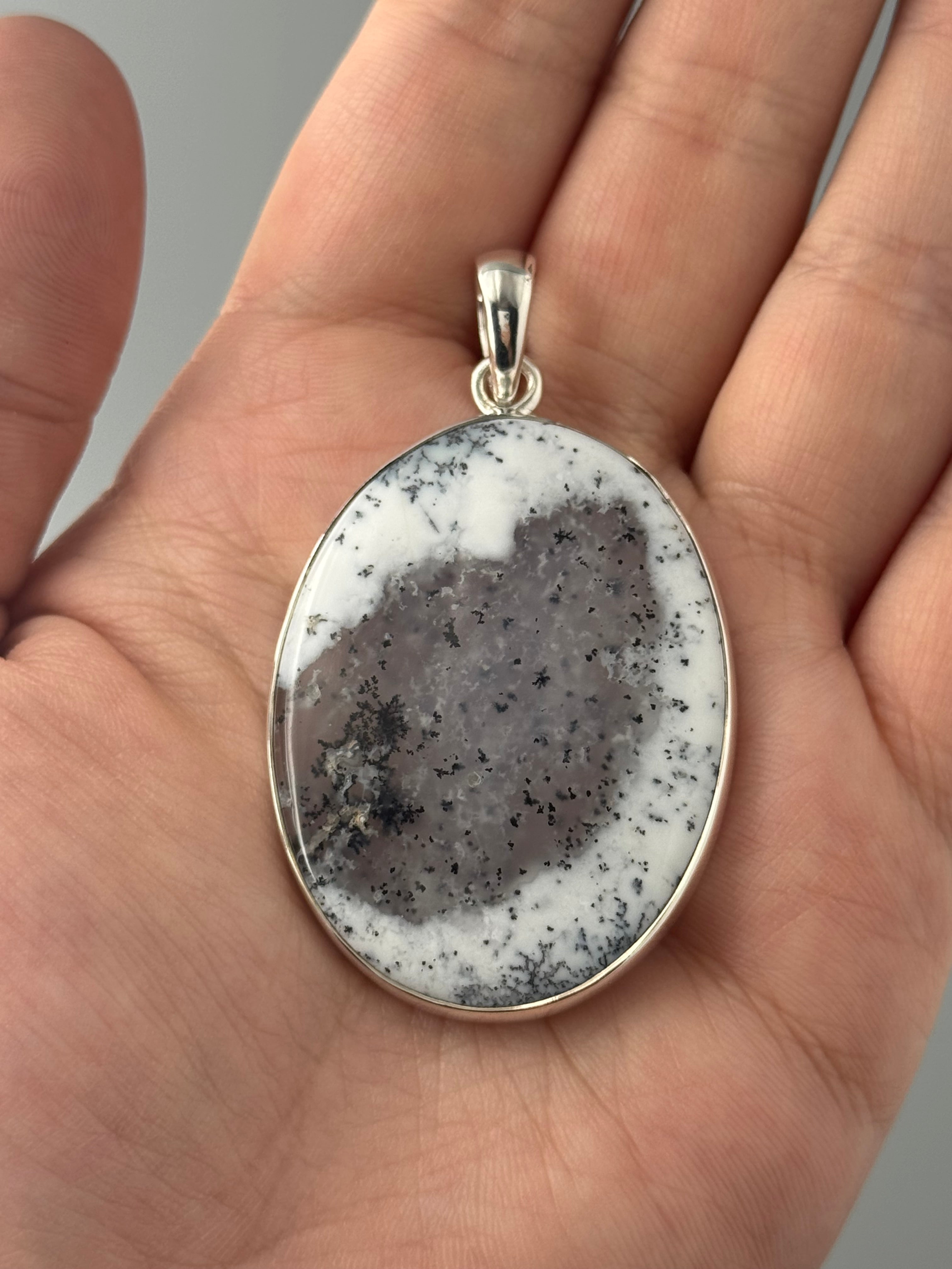 •DENDRITIC OPAL - LARGE OVAL• sterling silver pendant
