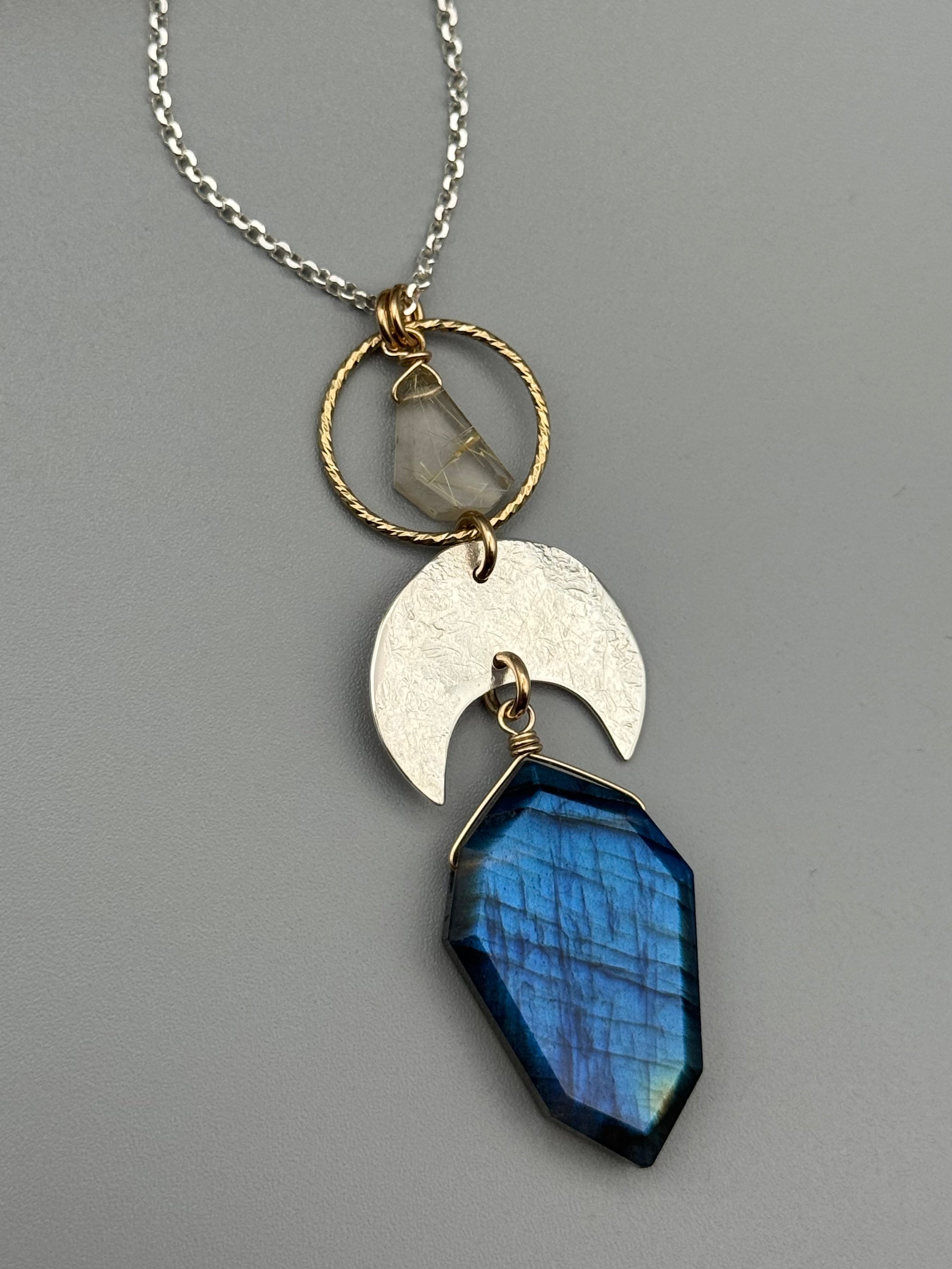 •NYX• rutilated quartz + labradorite mixed metal necklace (18"-20" long)