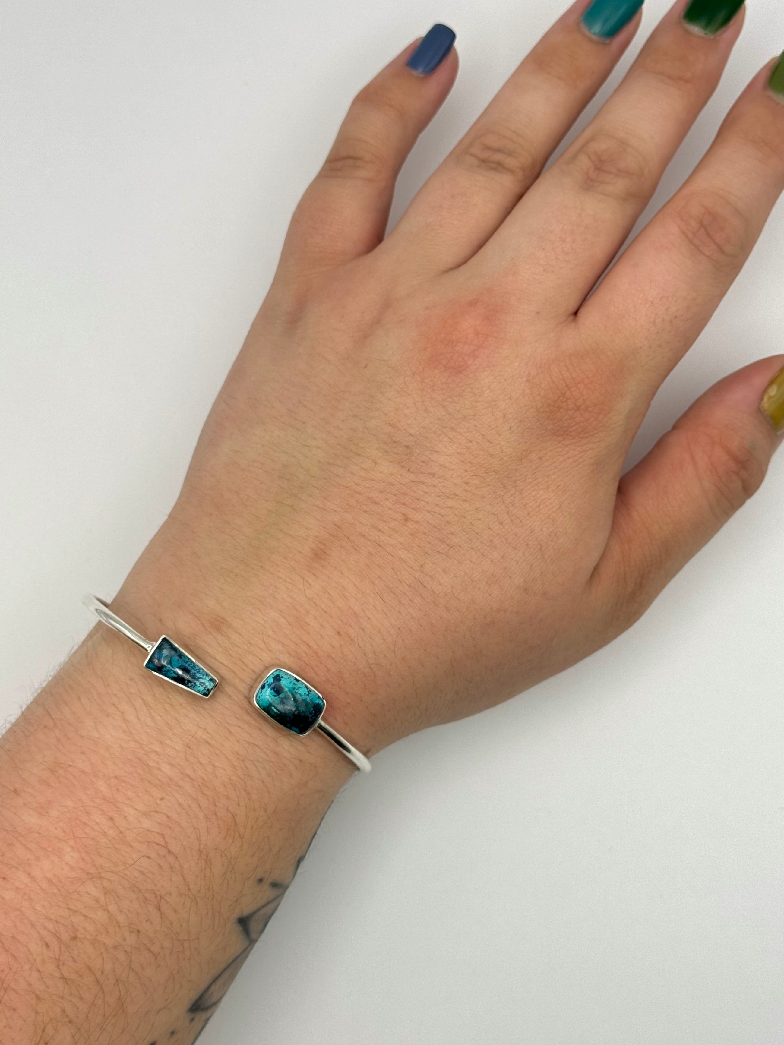 •PORTAL + SOFT RECTANGLE• shattuckite + silver twist-on cuff bracelet